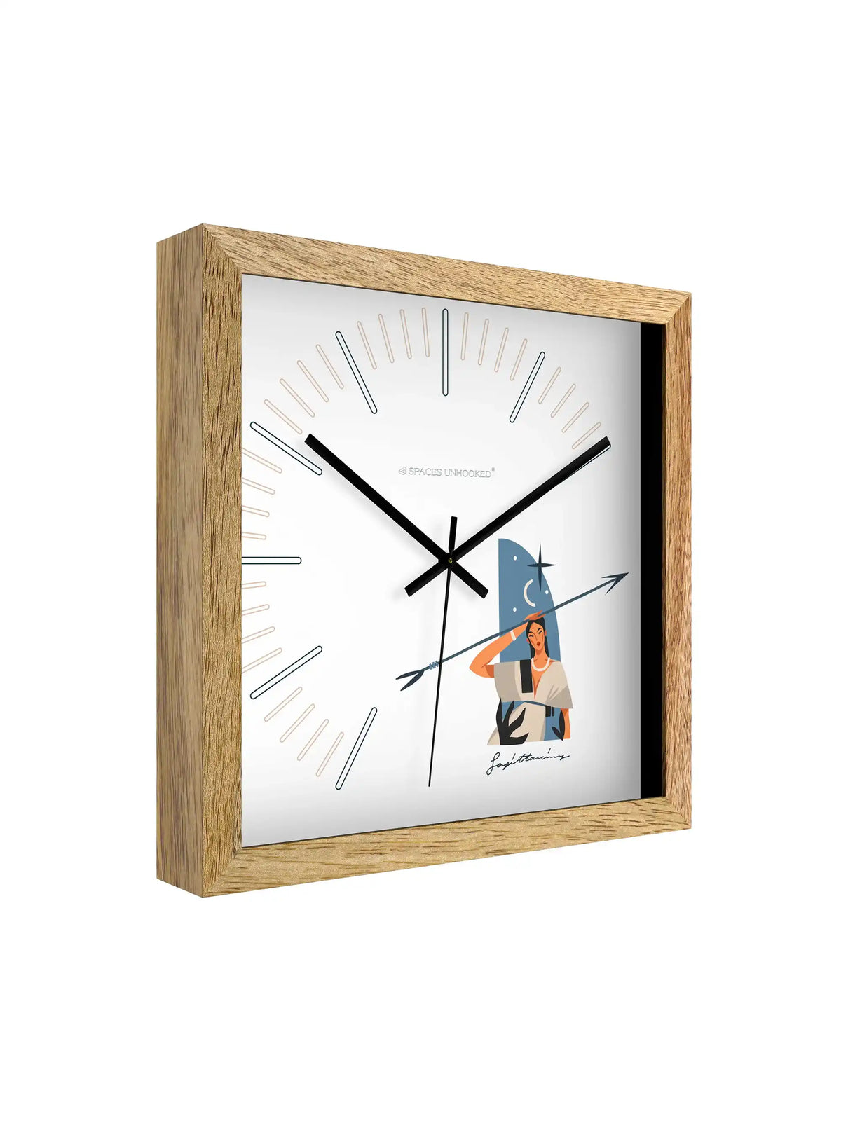 Sagittarius Zodiac Wall Clock Specifications – Hardwood Core Noiseless Quartz Polished Metal Hands | Spaces Unhooked