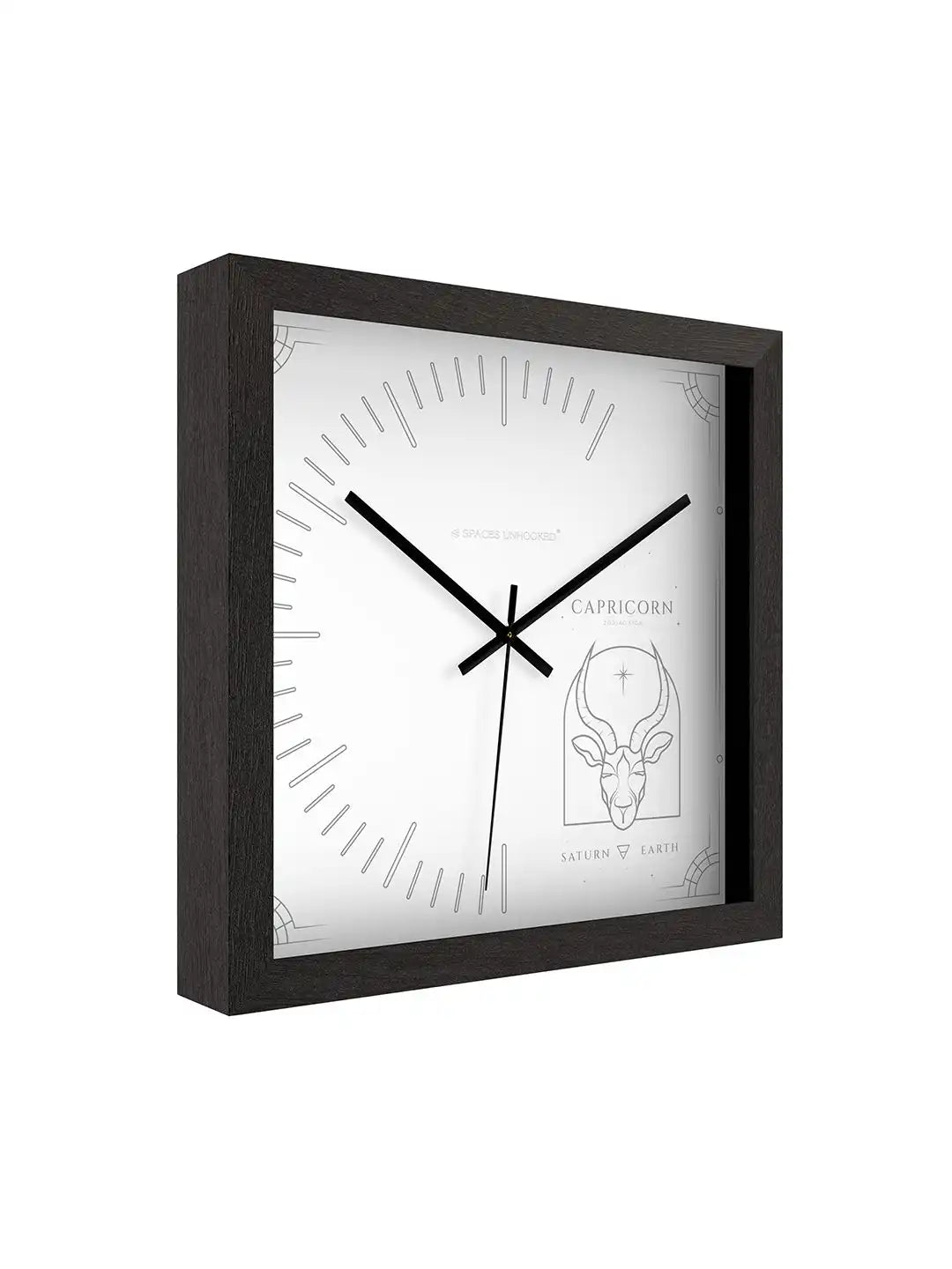 Side Profile of Square Dark Walnut Wall Clock with Deep Box Frame and Silver Capricorn Dial - Wood Frame Wall Clock