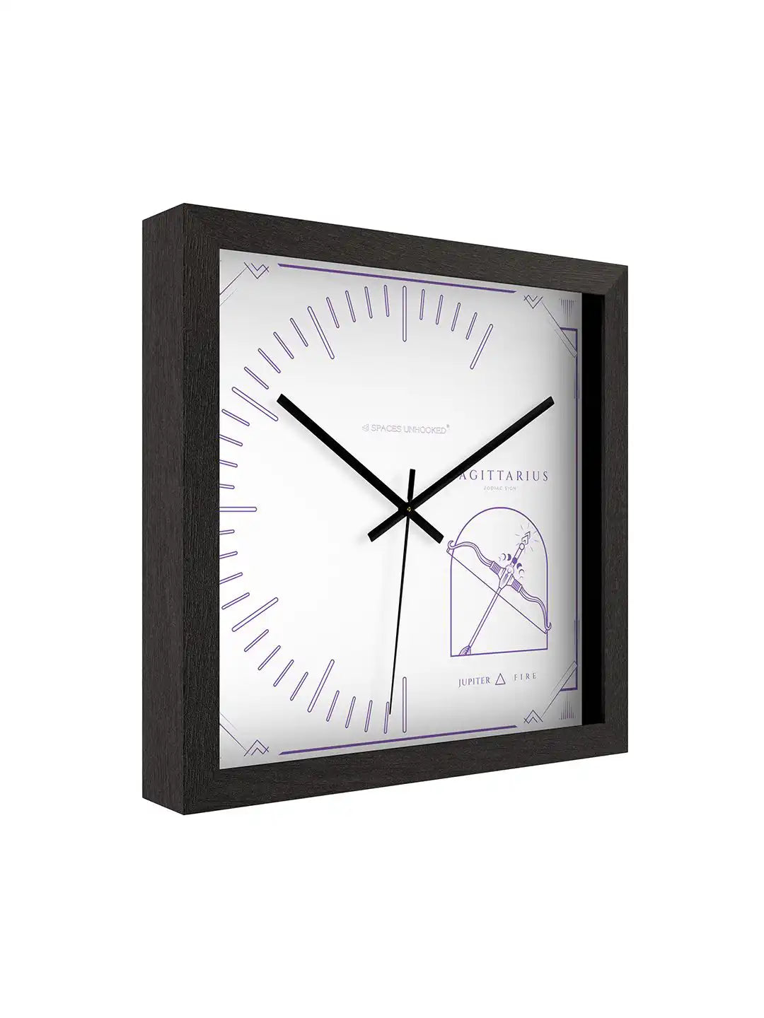 Side profile of wooden wall clock with deep dark wood frame, timber wall clock design, large wooden clock with minimalist contemporary styling
