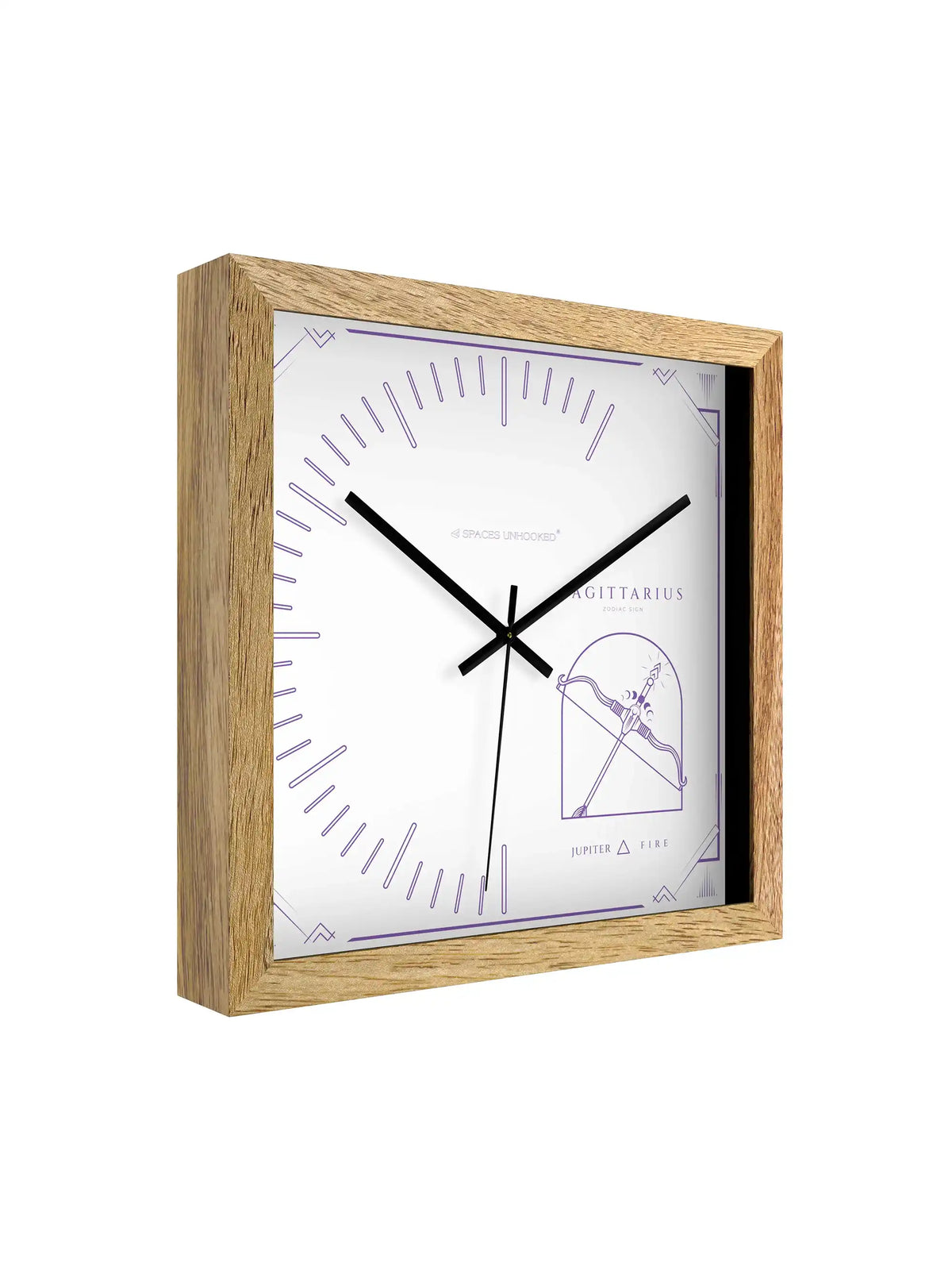 Sagittarius Zodiac Wall Clock Specifications – Hardwood Core Noiseless Quartz Polished Metal Hands | Spaces Unhooked