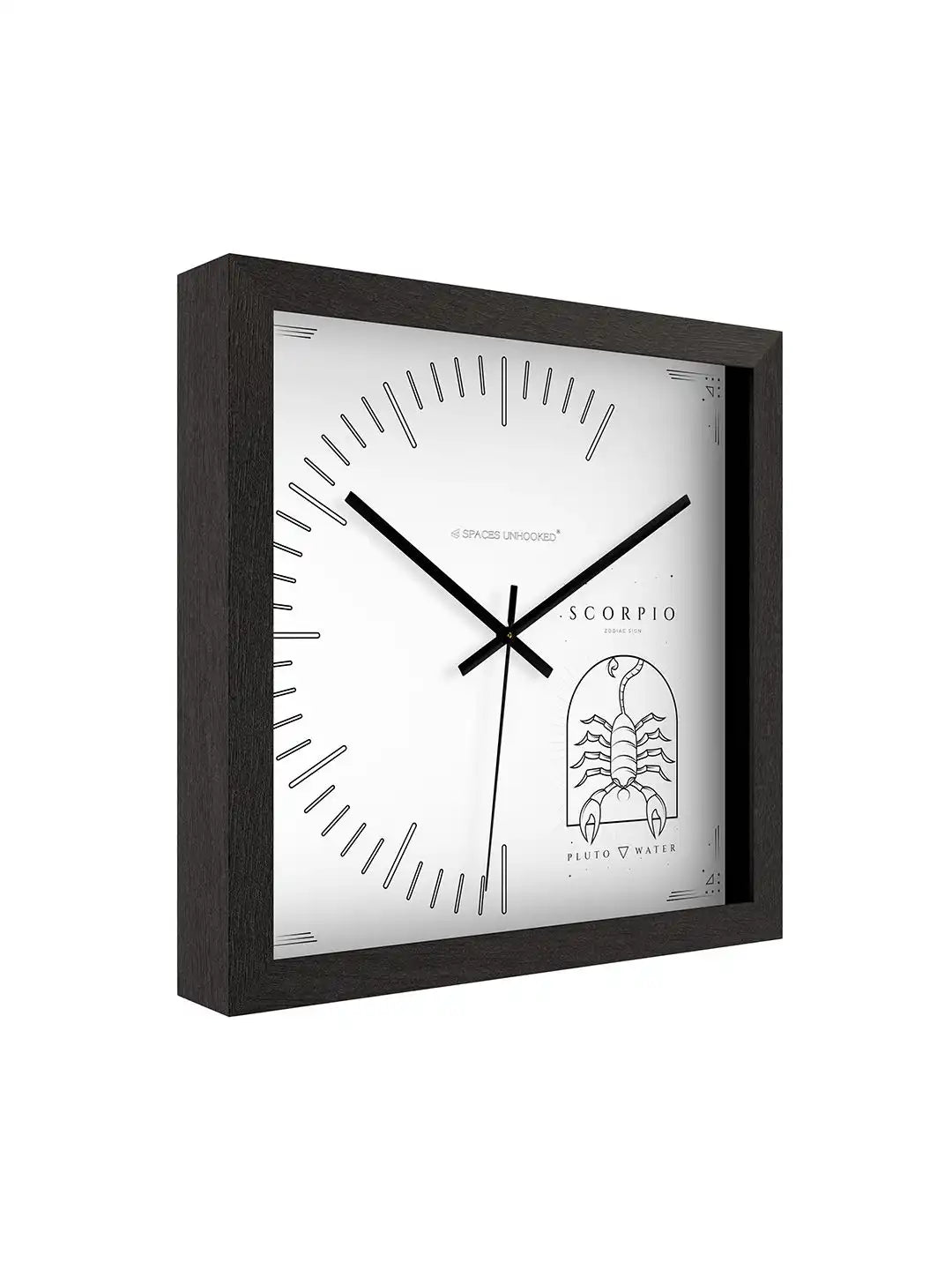 Side profile of wooden wall clock with deep dark wood frame, timber wall clock design, large wooden clock with minimalist contemporary styling