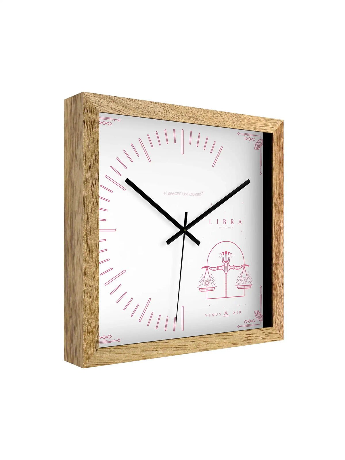 Libra Zodiac Light Wood Wall Clock – Side View Natural Oak Frame Deep Shadow Box | Spaces Unhooked