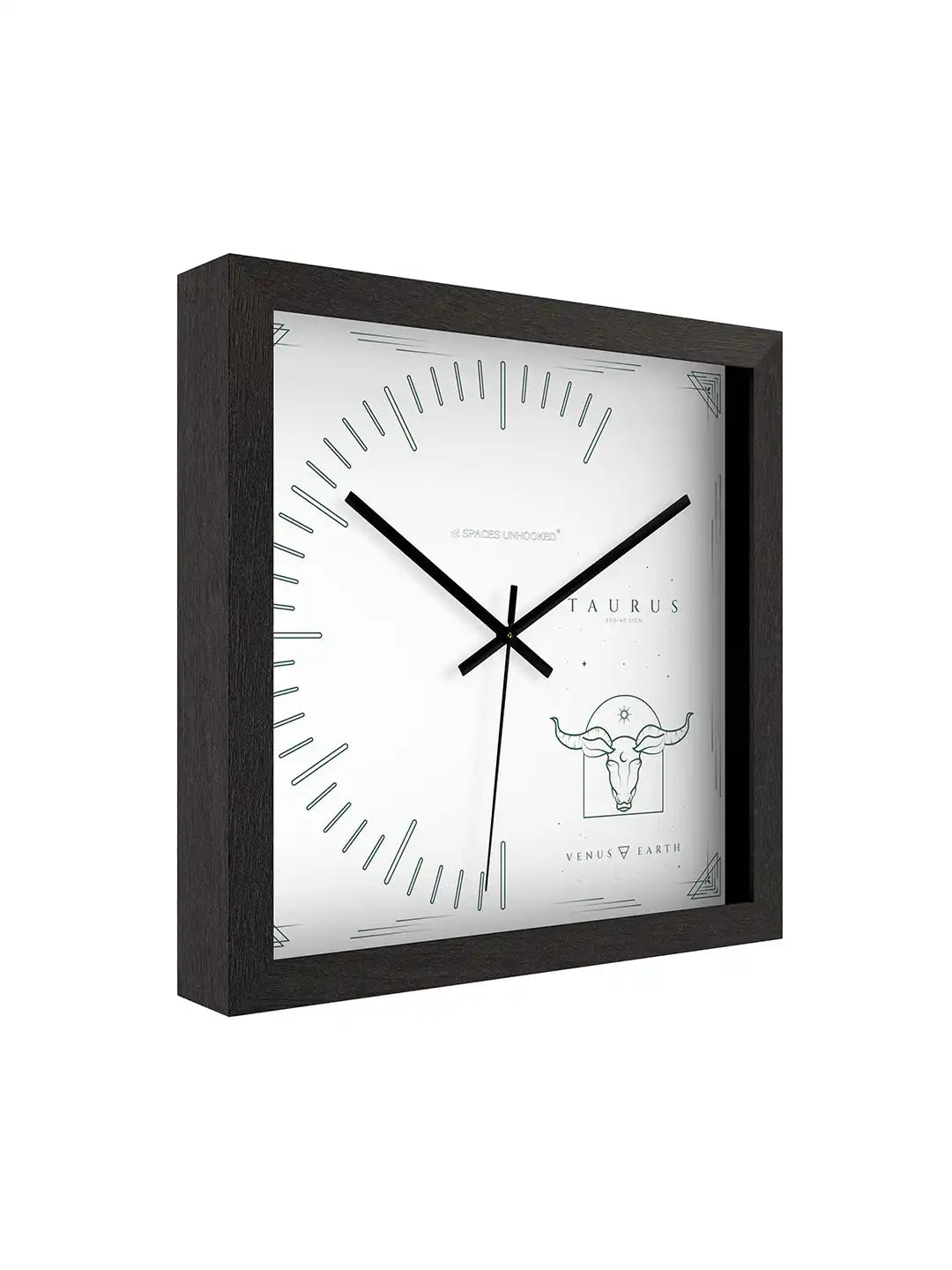 Side profile of Taurus wooden wall clock, deep dark wood frame construction, minimalist wall clock with premium finish