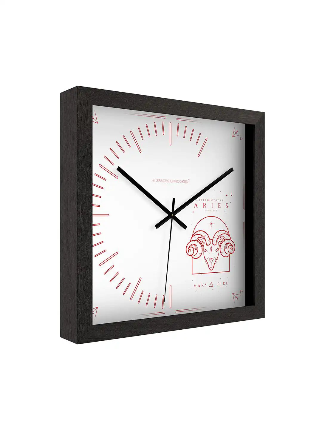 Aries Zodiac Tarot Card Style Dark Wood Wall Clock Styled in Modern Boho Living Room - Large Wooden Clock for Wall Decor