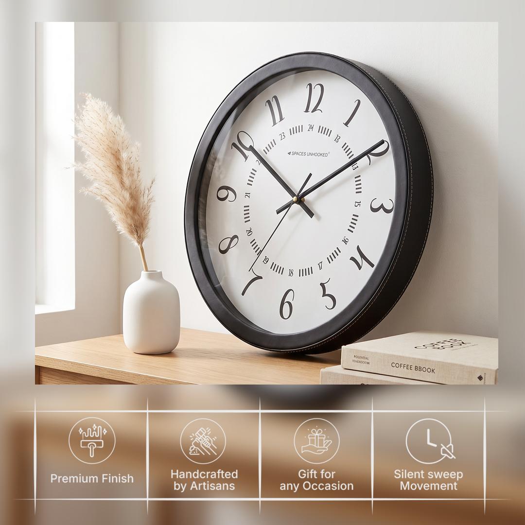 Spaces Unhooked Round Wall Clock, Calligraphic Numerals, 24-Hour Ring
