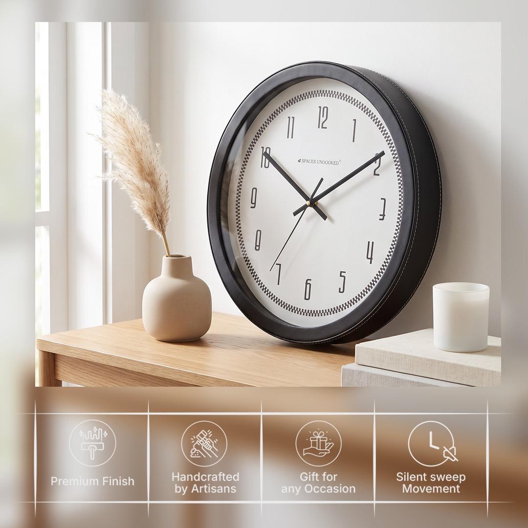 Spaces Unhooked Checkered Border Round Wall Clock, Retro Numerals