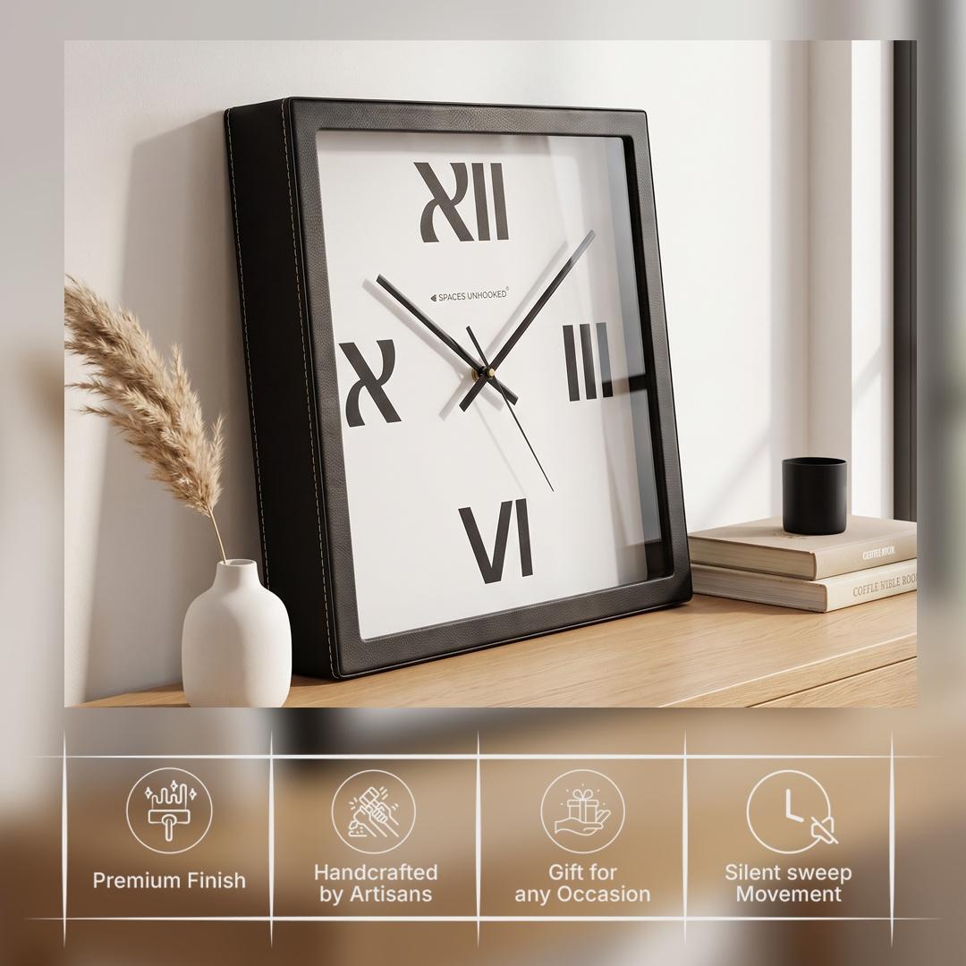 Black hour and minute hands with a thin second hand on a plain white dial