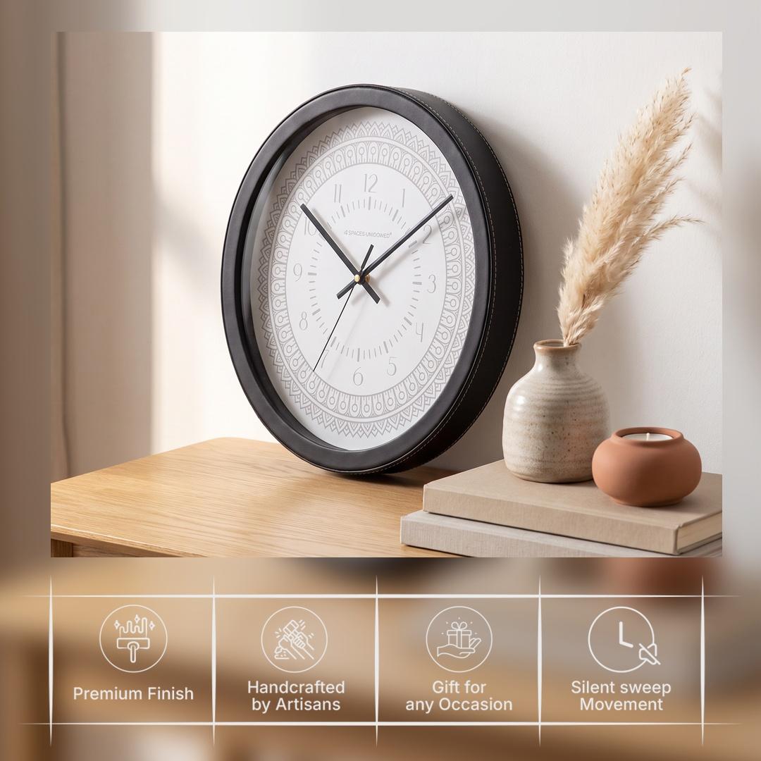 Spaces Unhooked Grey Mandala Round Wall Clock, White Dial