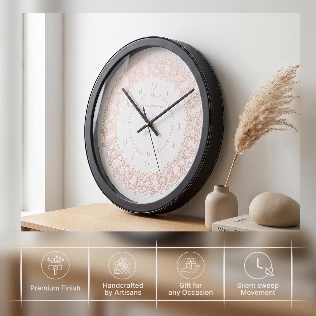 Spaces Unhooked Round Wall Clock, Coral Filigree Pattern, White Dial