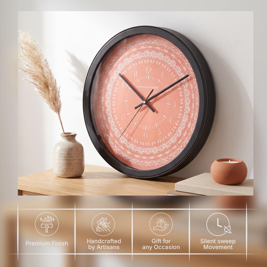 Spaces Unhooked Coral Mandala Round Wall Clock, Floral Lace Dial