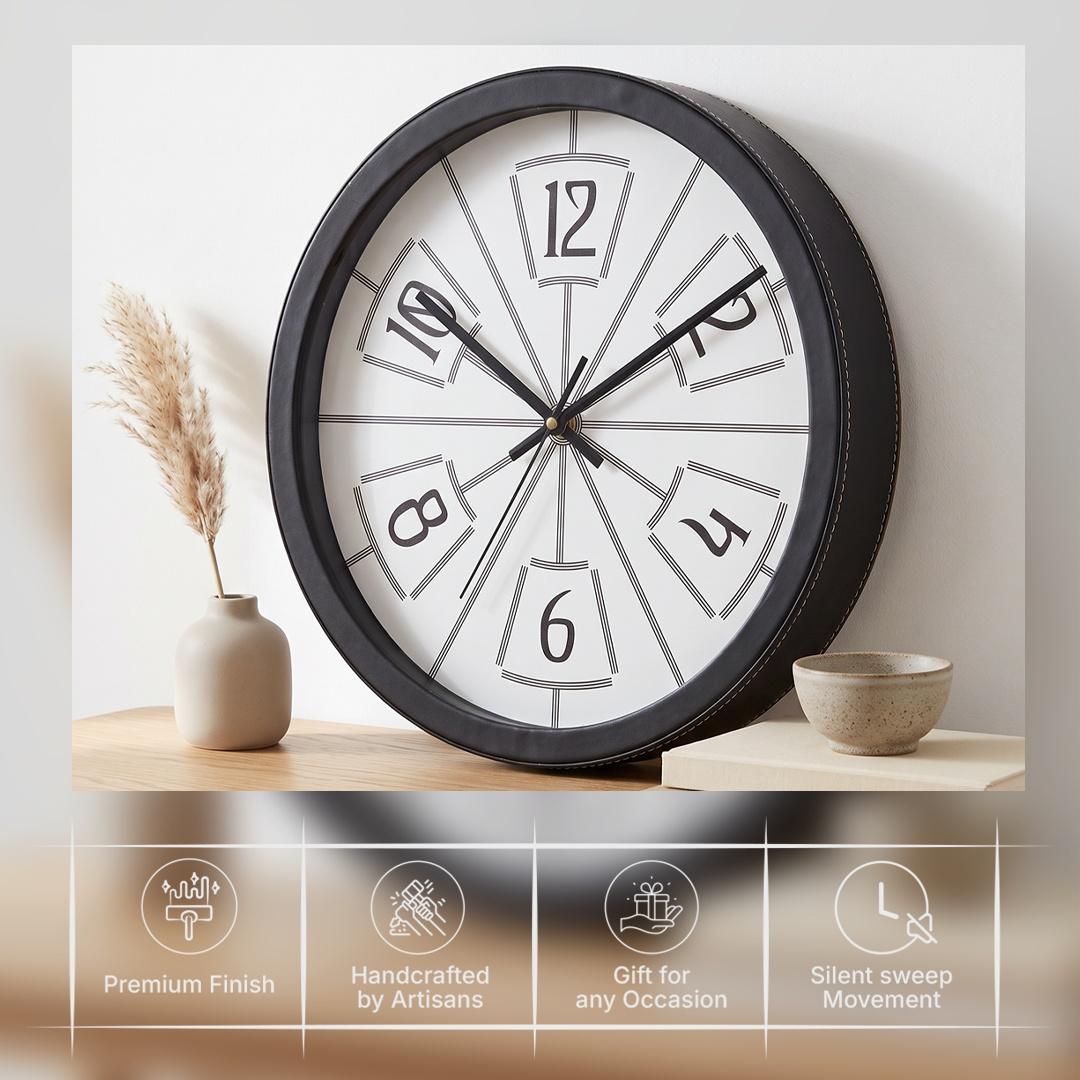 Spaces Unhooked Art Deco Sunburst Round Wall Clock, White Dial