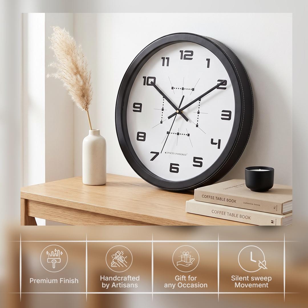 Spaces Unhooked Round Wall Clock, Bold Modern Numerals, Black Frame