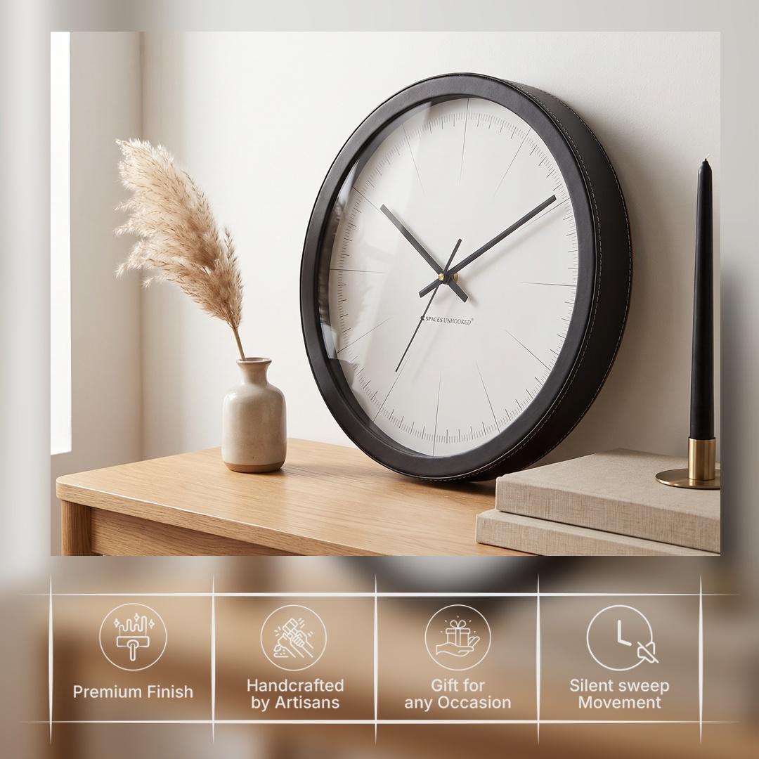 Spaces Unhooked Minimalist Round Wall Clock, No Numerals, Black Frame