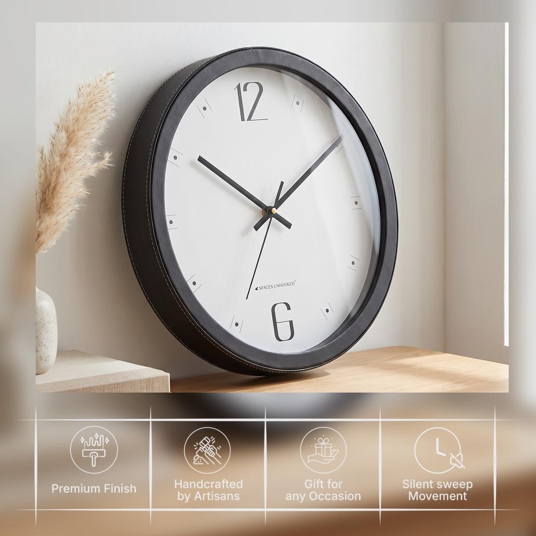 Spaces Unhooked Minimalist Round Wall Clock, 12 and 6 Numerals, Black