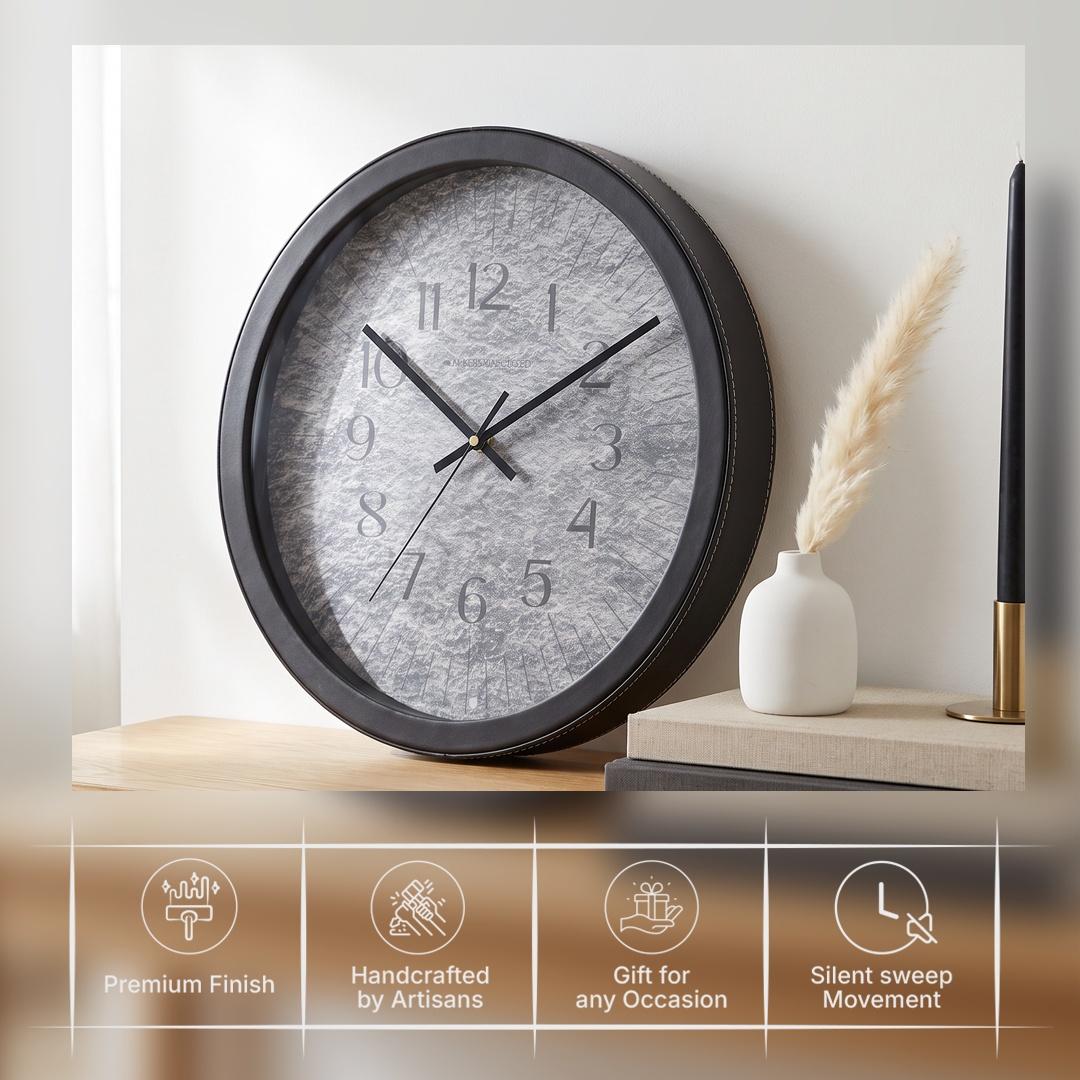 Spaces Unhooked Grey Stone Texture Round Wall Clock, Slate Look
