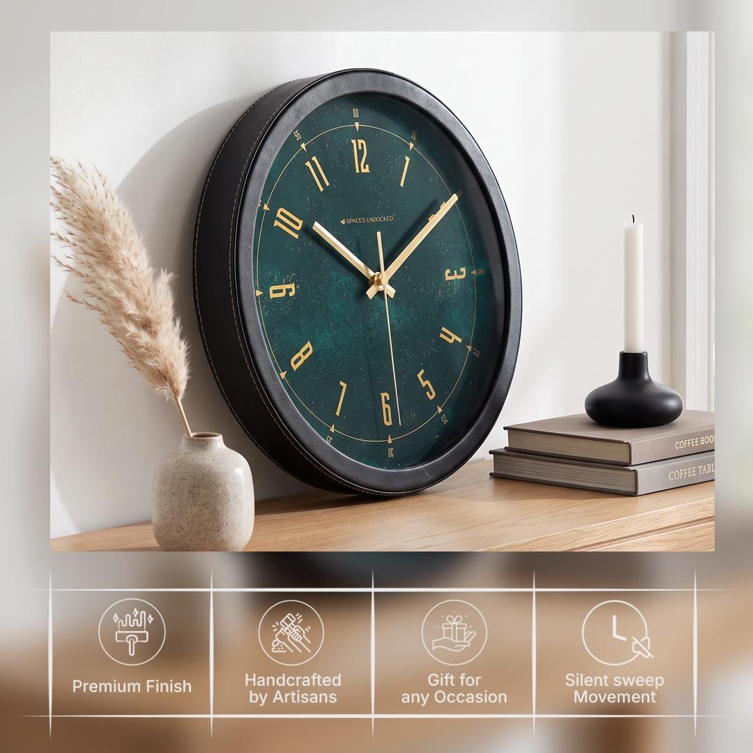 Spaces Unhooked Green Patina Round Wall Clock, Gold Numerals