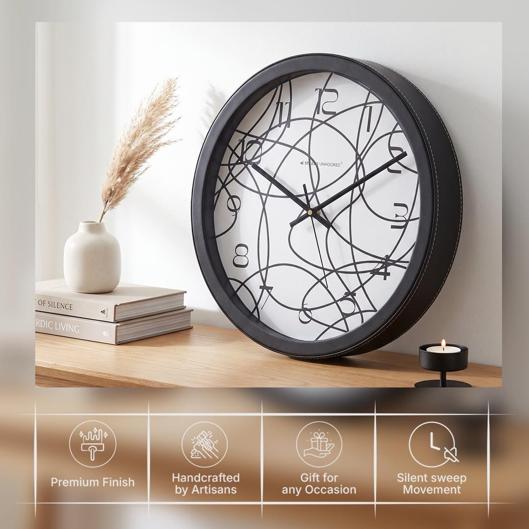 Spaces Unhooked Abstract Line Art Round Wall Clock, White Dial