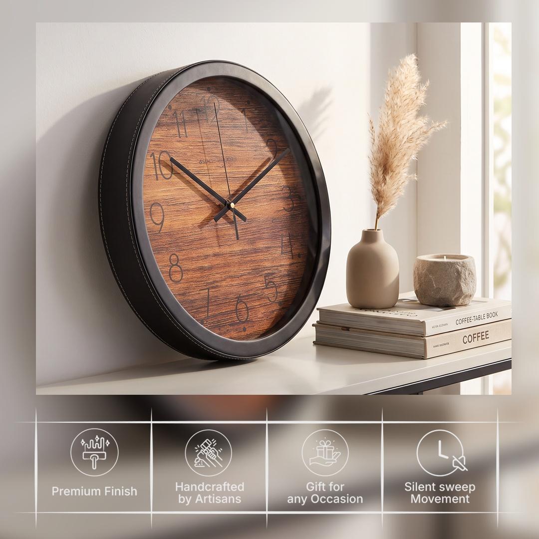 Spaces Unhooked Rustic Wood Grain Look Round Wall Clock