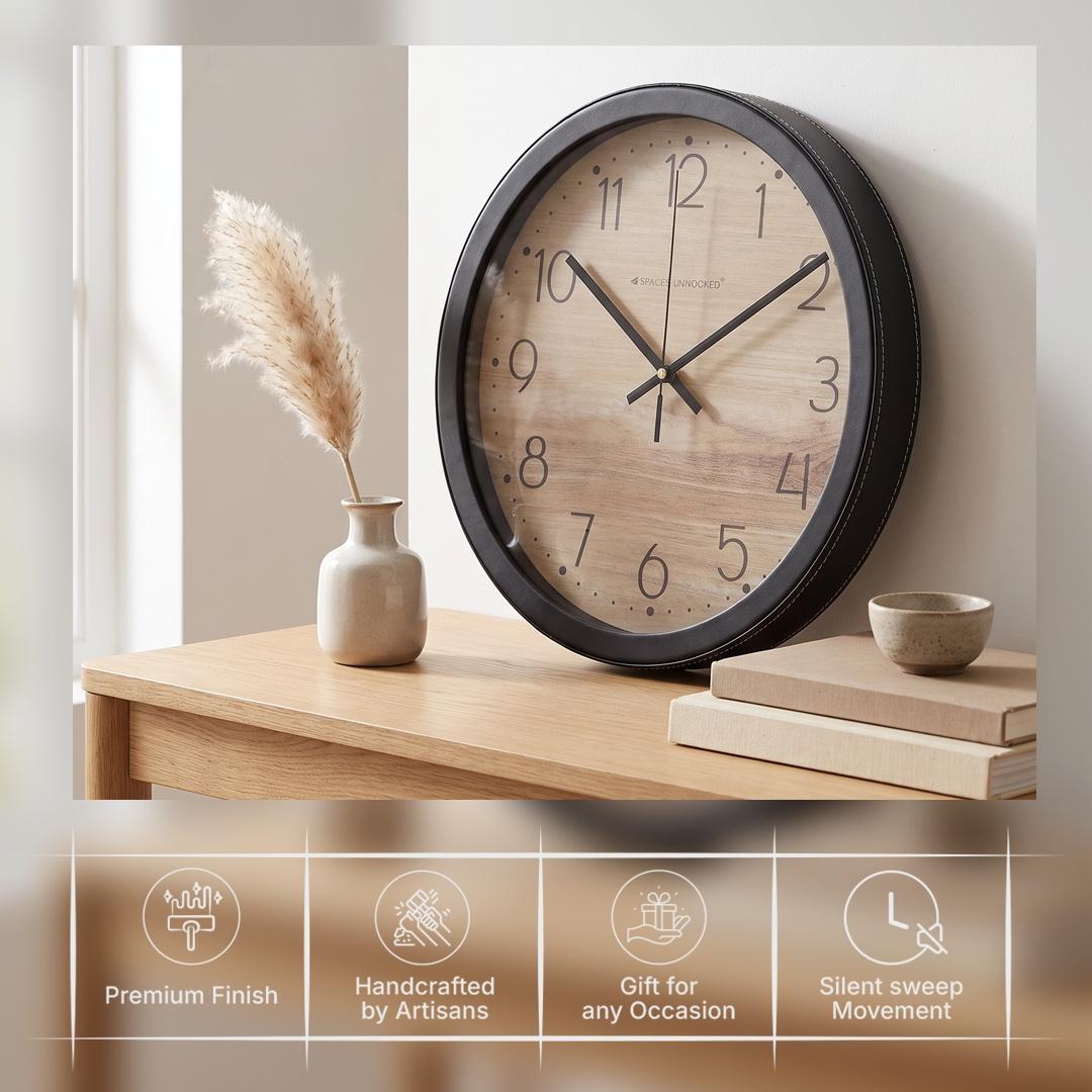 Spaces Unhooked Light Wood Look Round Wall Clock, Scandi Style