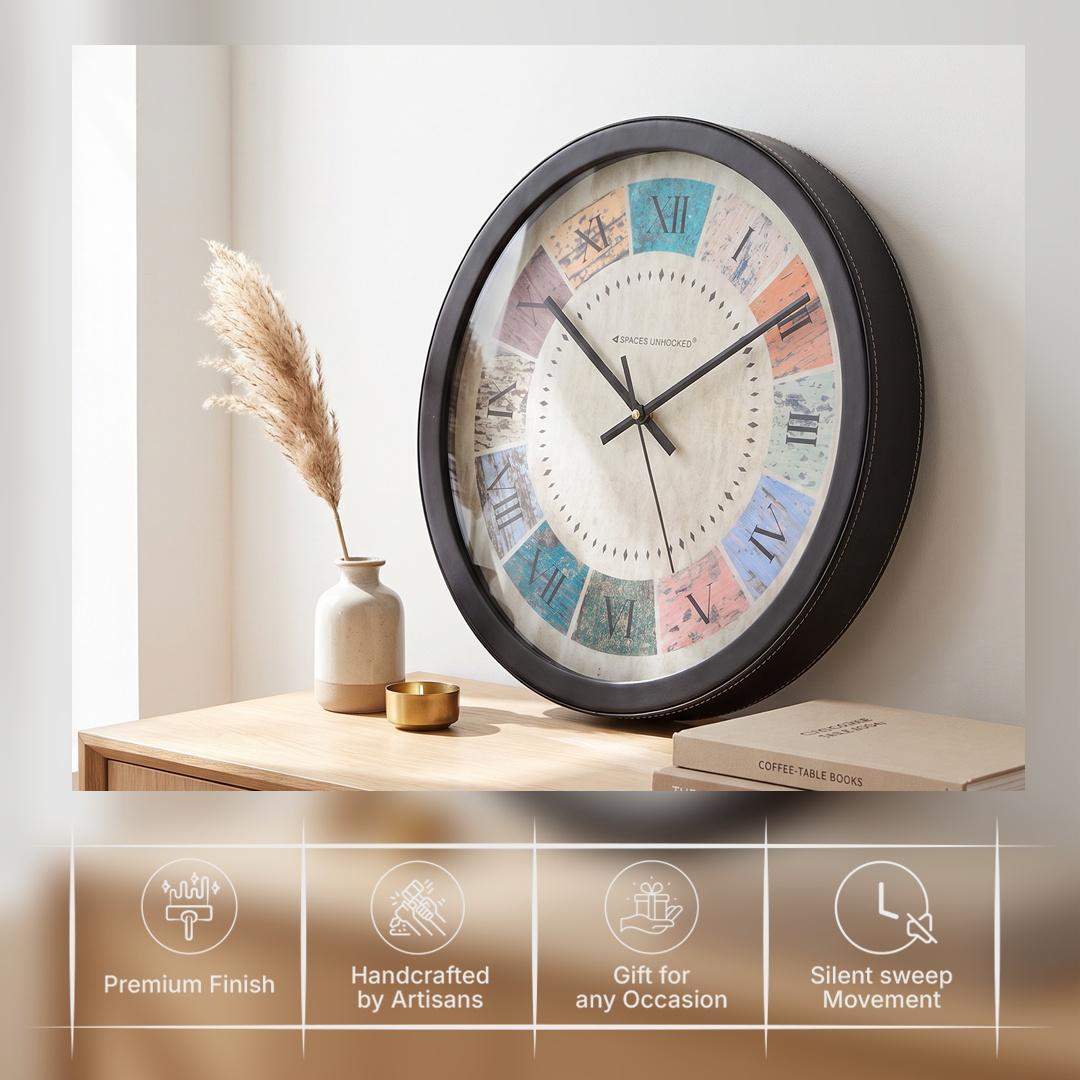 Spaces Unhooked Colourful Roman Numeral Round Wall Clock