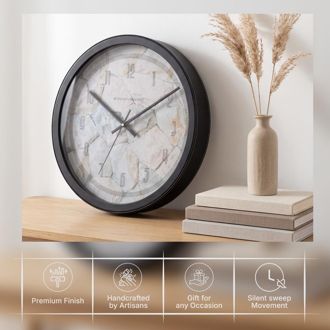 Spaces Unhooked Stone Texture Round Wall Clock, Outline Numerals