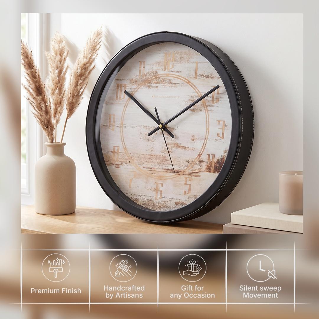 Spaces Unhooked Whitewashed Wood Look Round Wall Clock, Copper