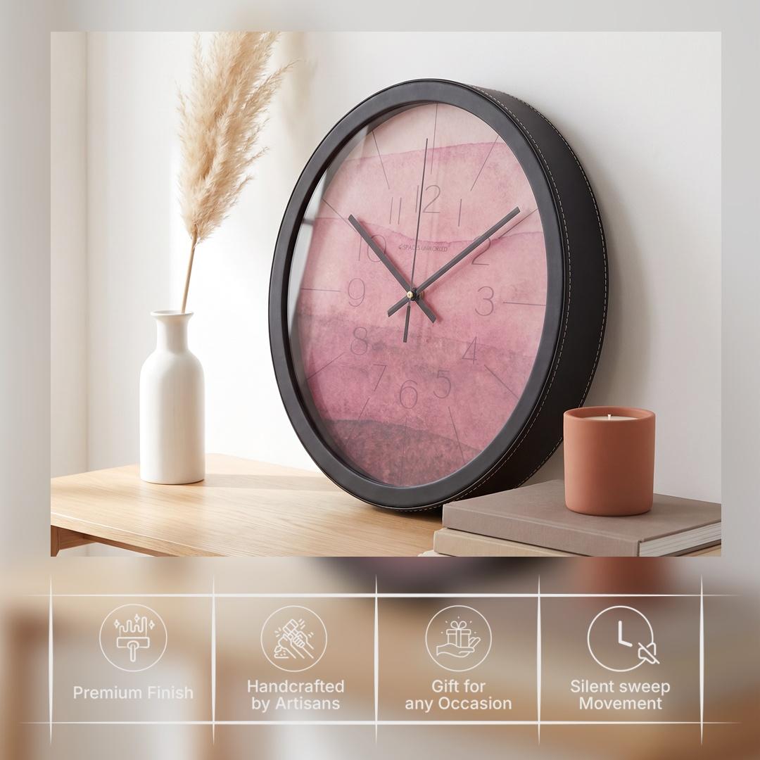 Spaces Unhooked Pink Watercolour Round Wall Clock, Berry Tones