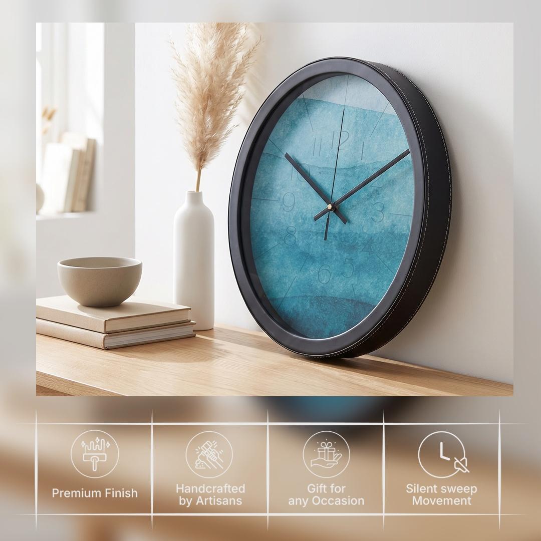 Spaces Unhooked Teal Watercolour Round Wall Clock, Ocean Blue