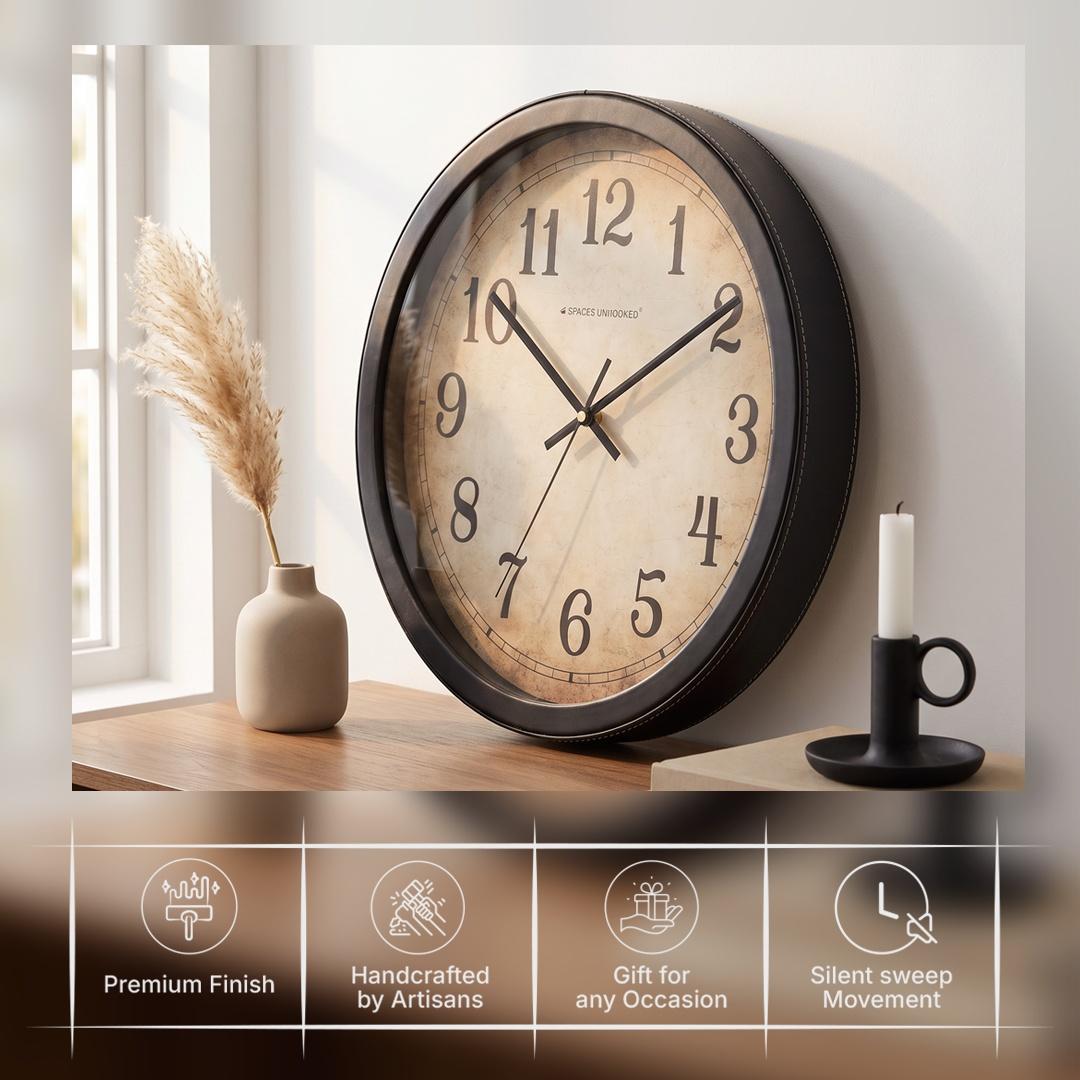 Spaces Unhooked Vintage Parchment Round Wall Clock, Antique