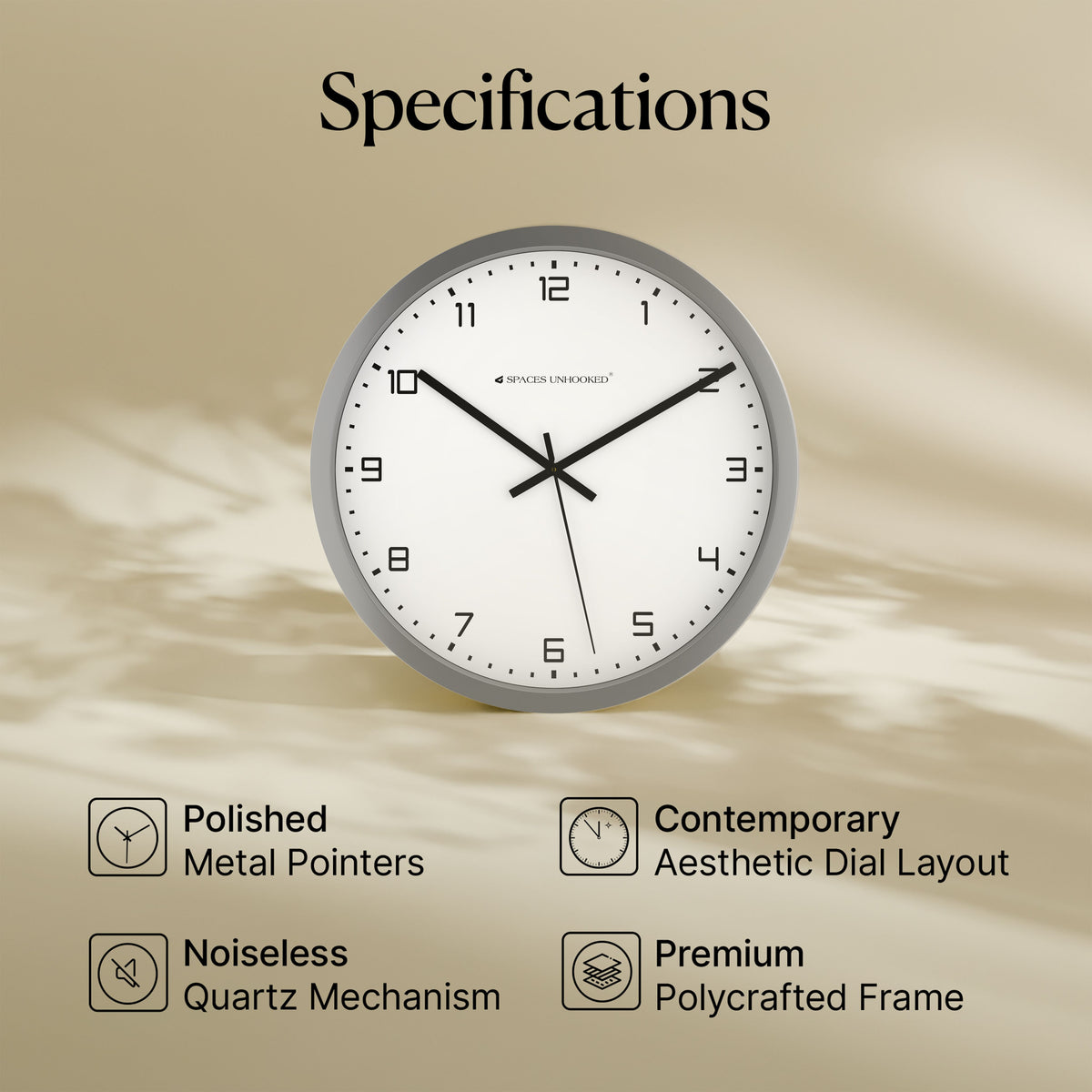 Left side profile silver wall clock slim round frame – modern quartz wall clock bedroom office decor India