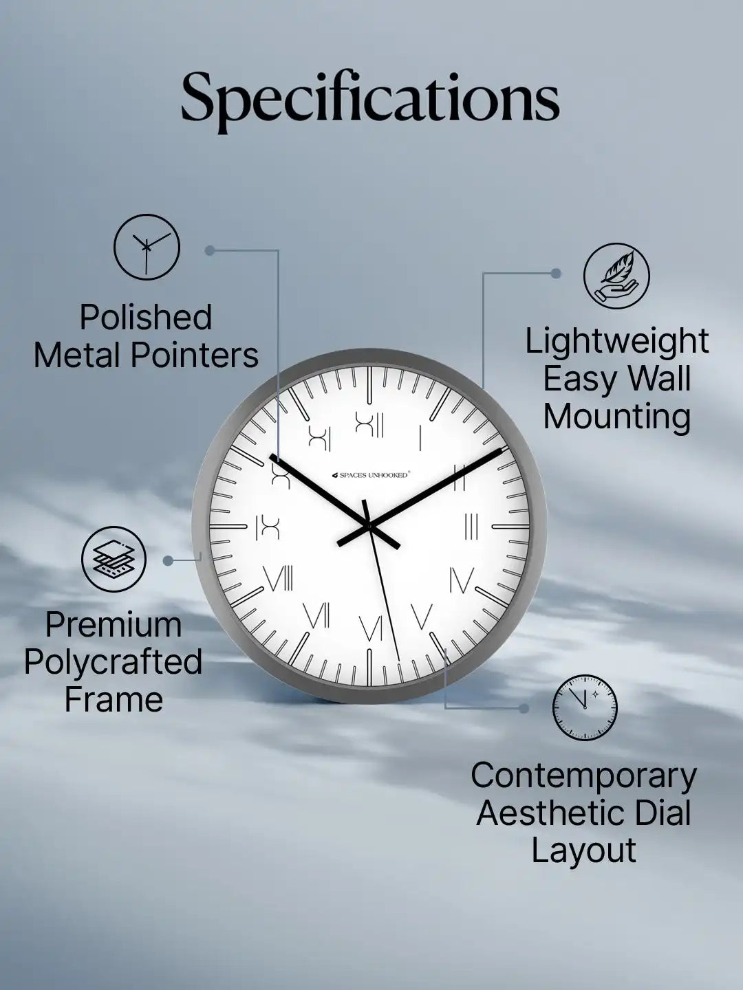 Grey Wall Clock Specifications and Features Overview