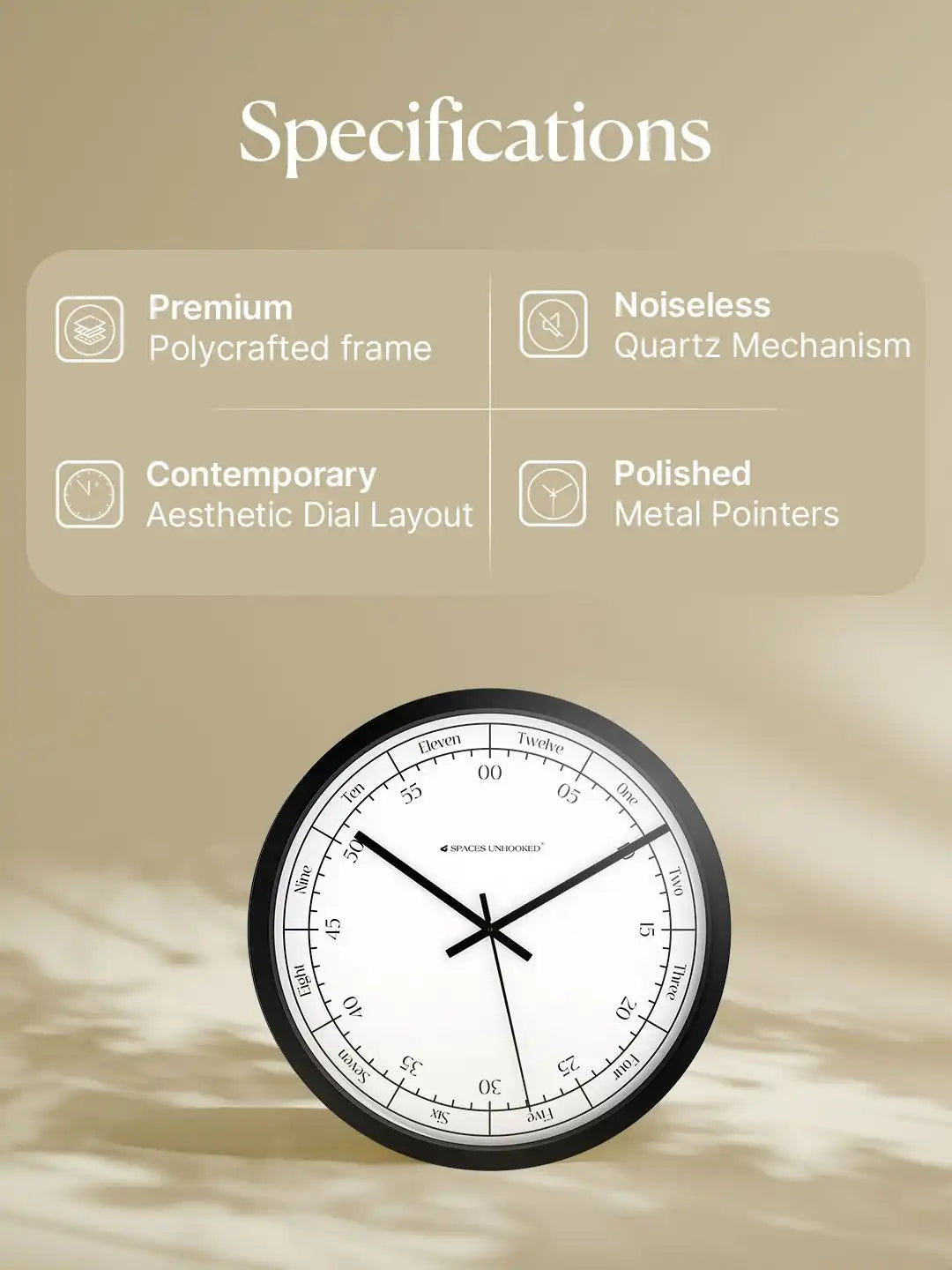 Specification of Silent Wall Clock – Noiseless Quartz Polycrafted Black Wall Clock