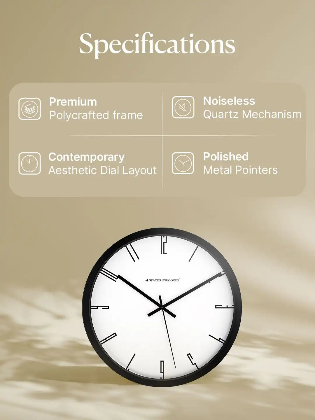 Specification of Silent Wall Clock – Noiseless Quartz Polycrafted Black Wall Clock