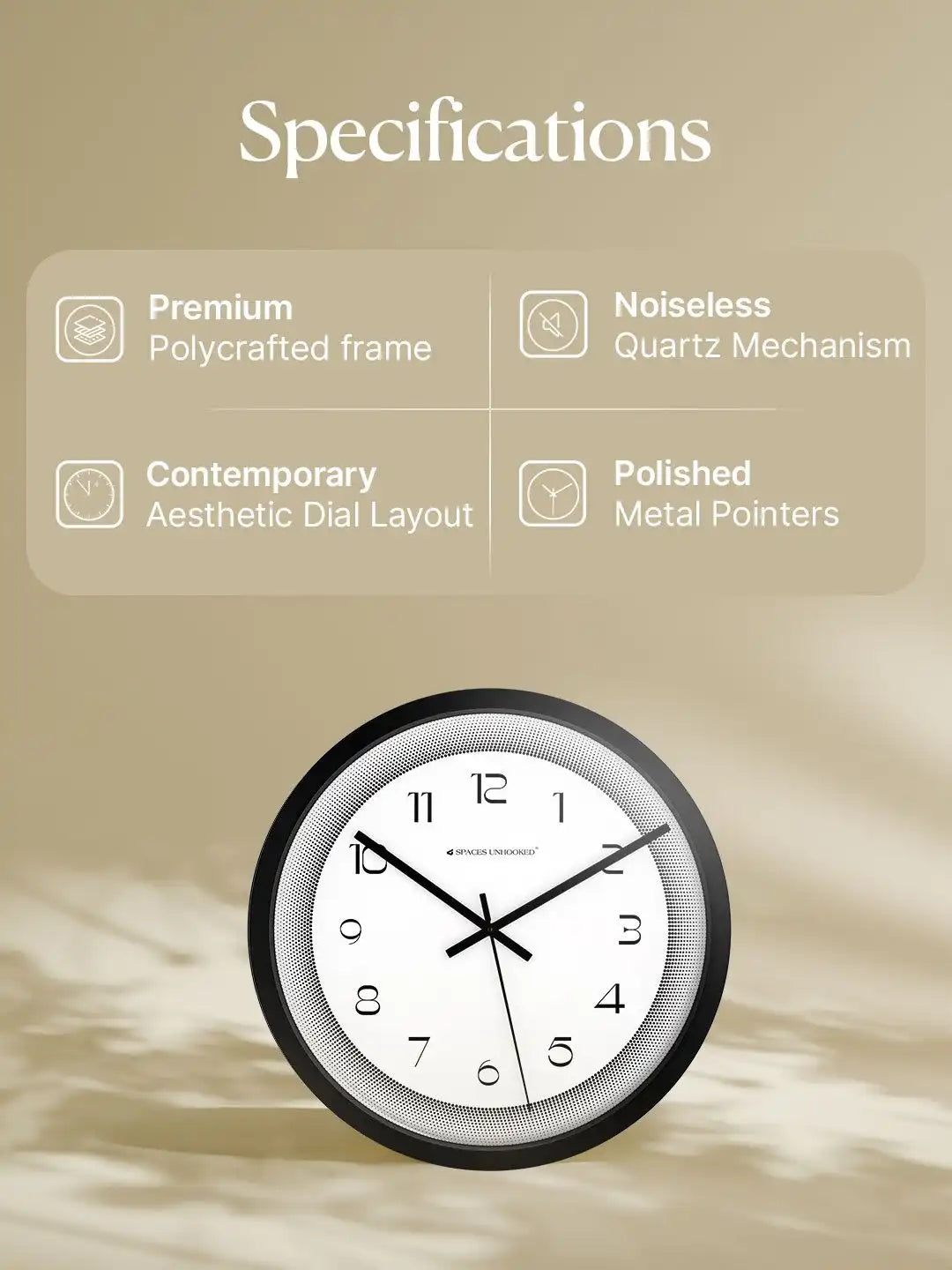 Specification of Silent Wall Clock – Noiseless Quartz Polycrafted Black Wall Clock