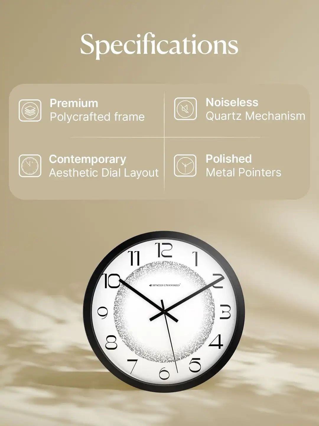 Specification of Silent Wall Clock – Noiseless Quartz Polycrafted Black Wall Clock