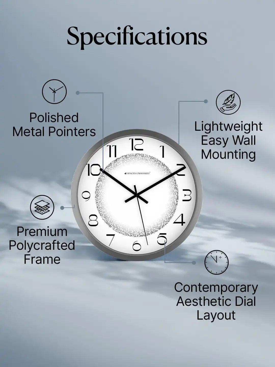 Specification of Silent Wall Clock – Noiseless Quartz Polycrafted Black Wall Clock