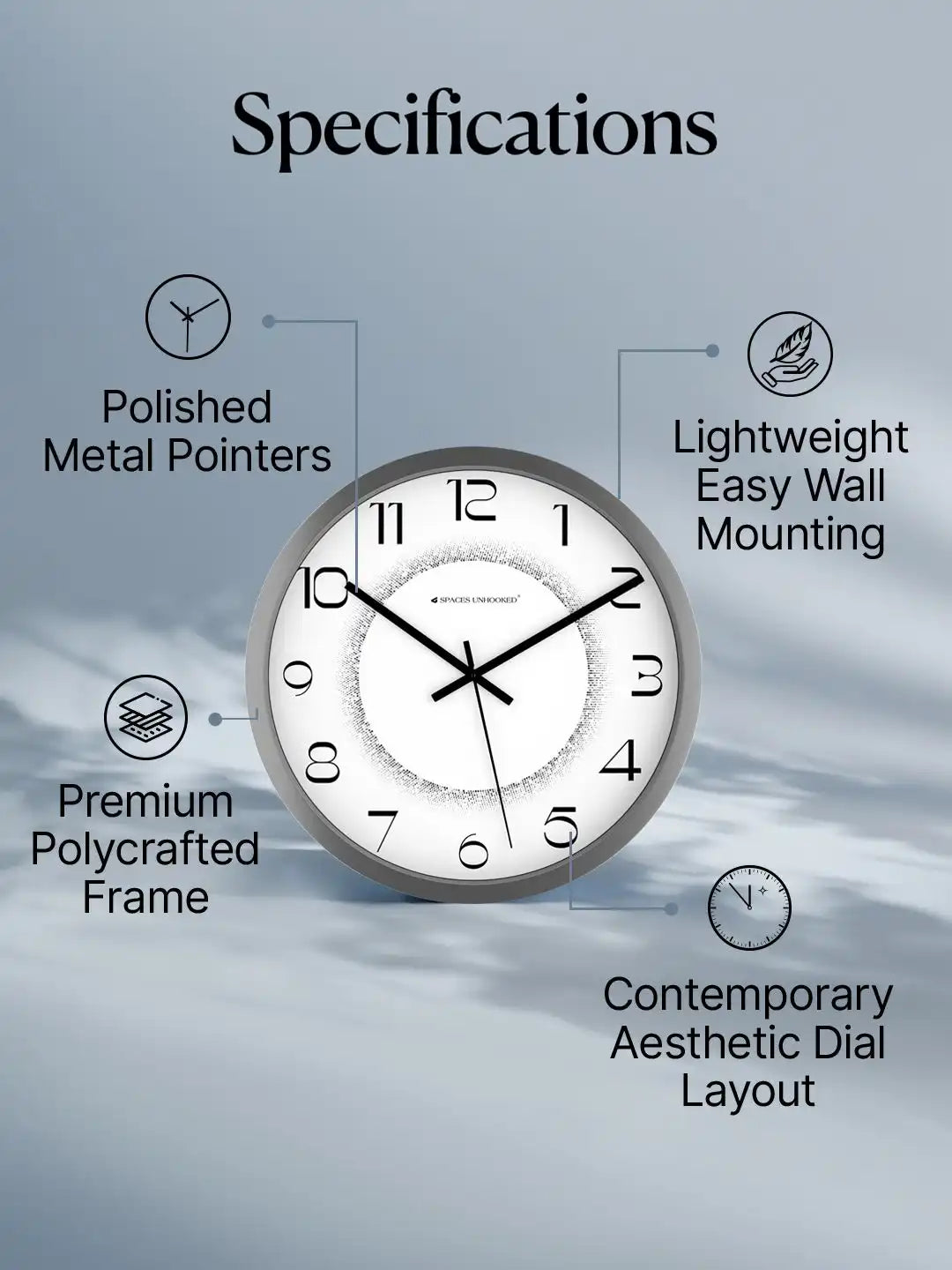 Specification of Silent Wall Clock – Polycrafted Frame Lightweight Easy Mount Wall Clock