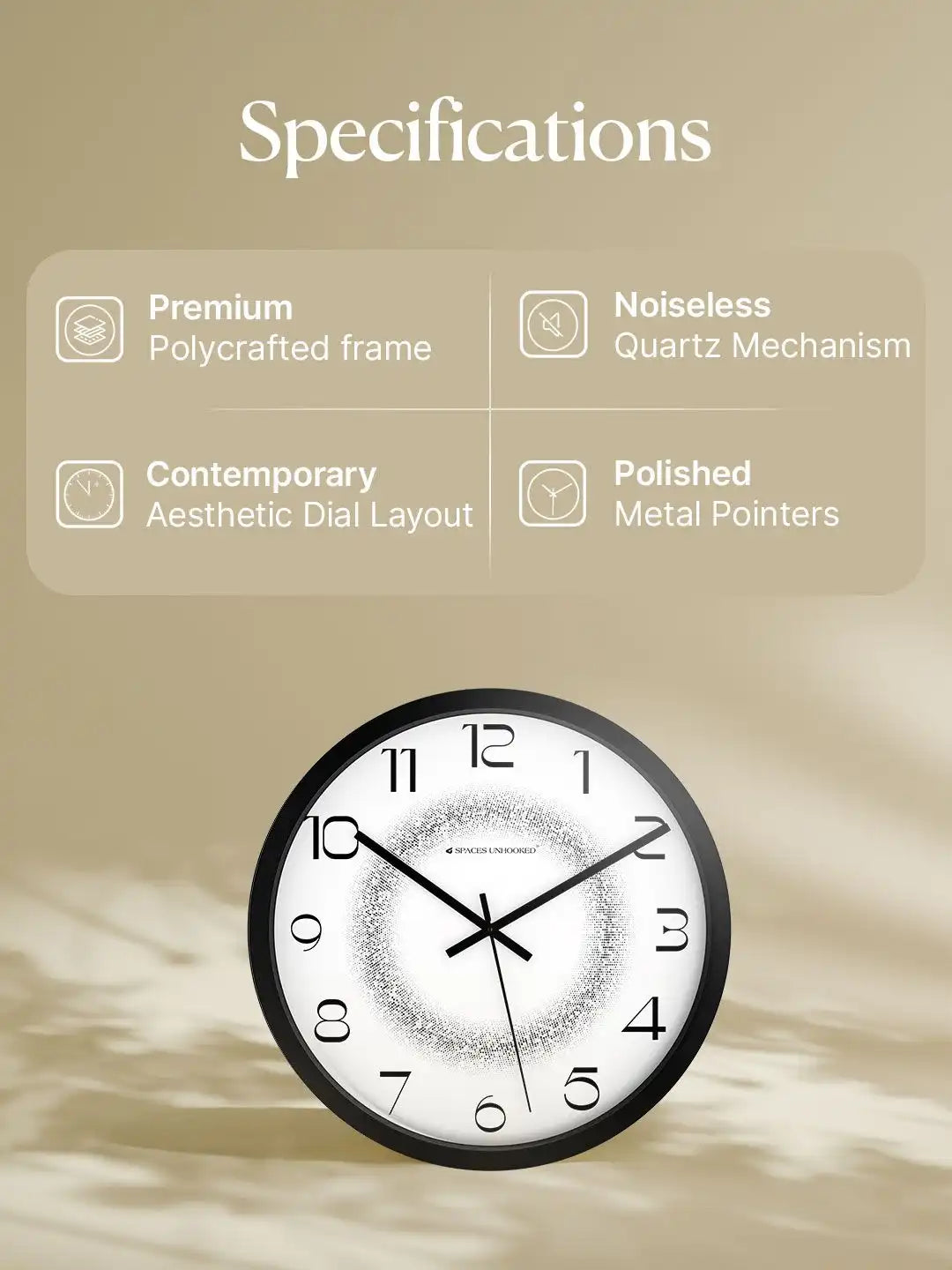 Specification of Silent Wall Clock – Noiseless Quartz Polycrafted Black Wall Clock