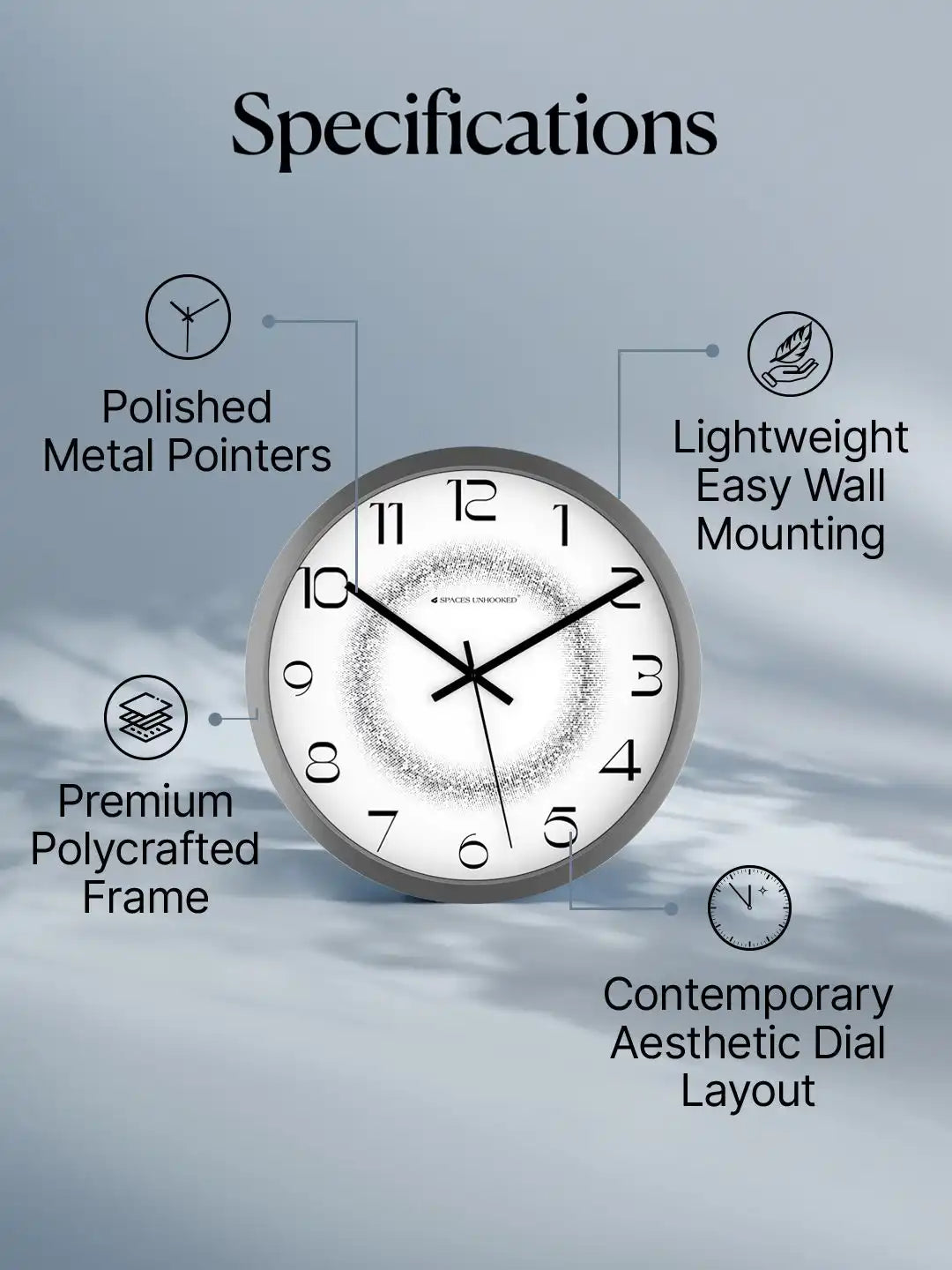 Specification of Silent Wall Clock – Polycrafted Frame Lightweight Easy Mount Wall Clock