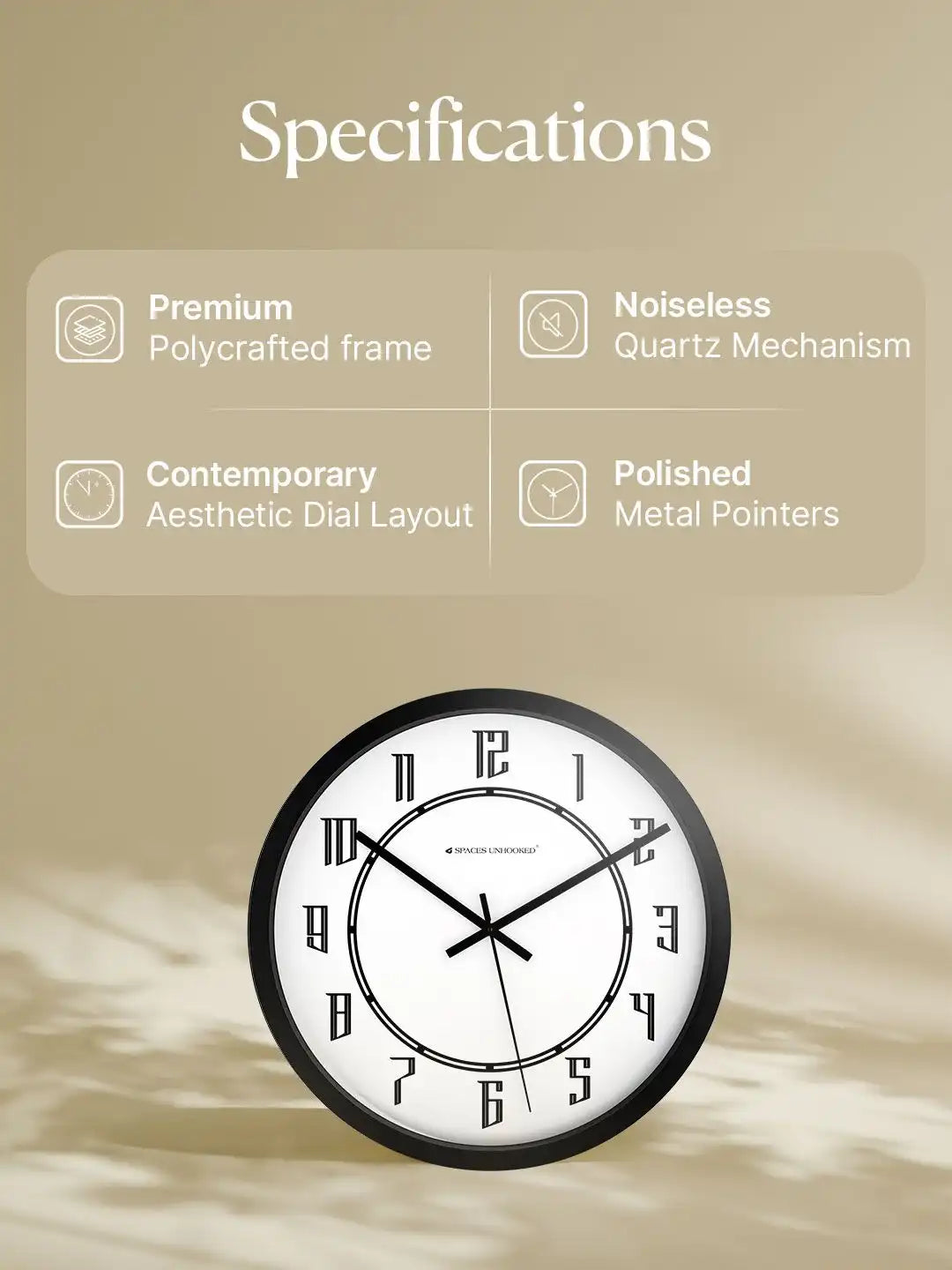 Specification of Silent Wall Clock – Noiseless Quartz Polycrafted Black Wall Clock