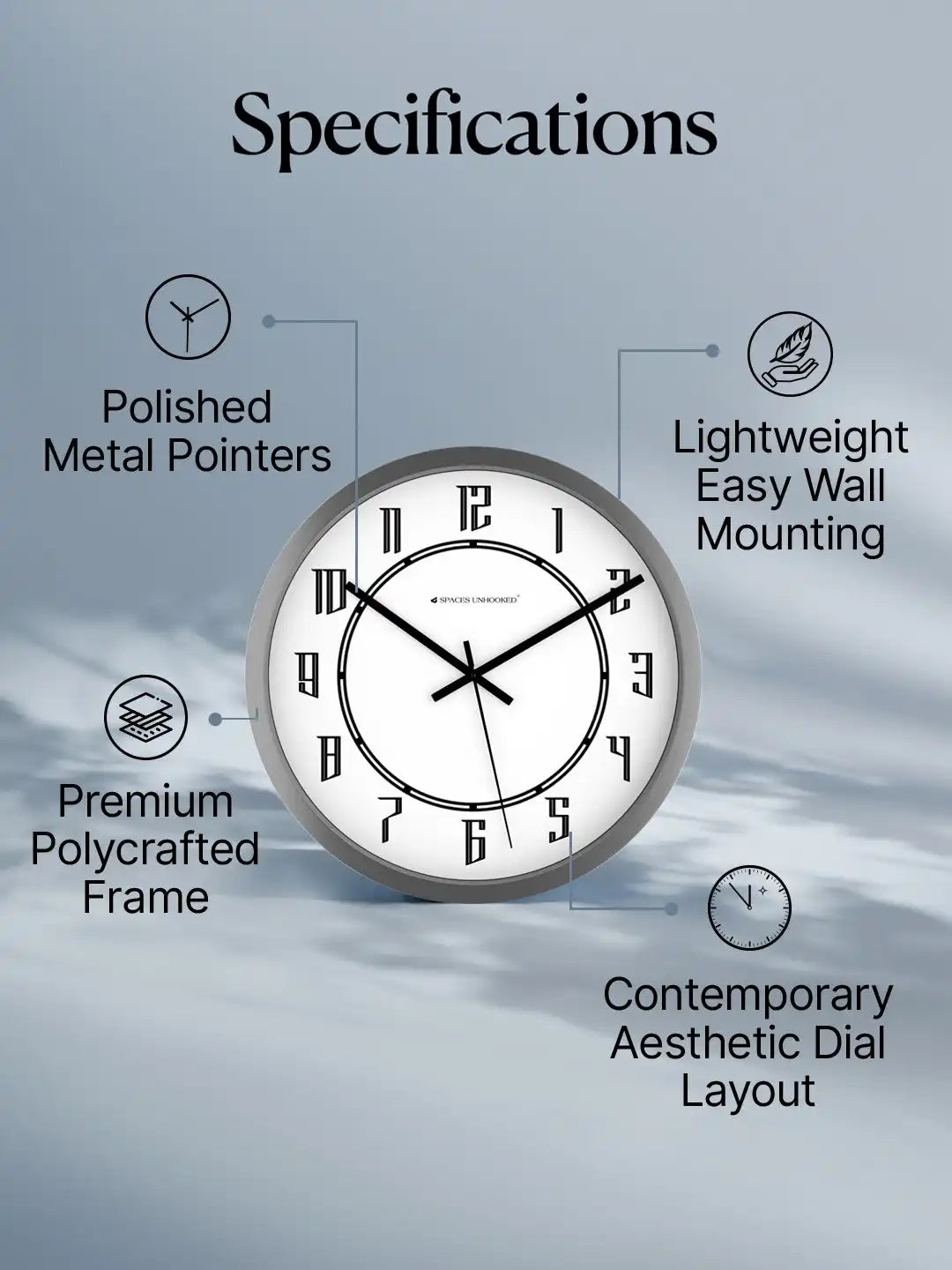 Specification of Silent Wall Clock – Polycrafted Frame Lightweight Easy Mount Wall Clock