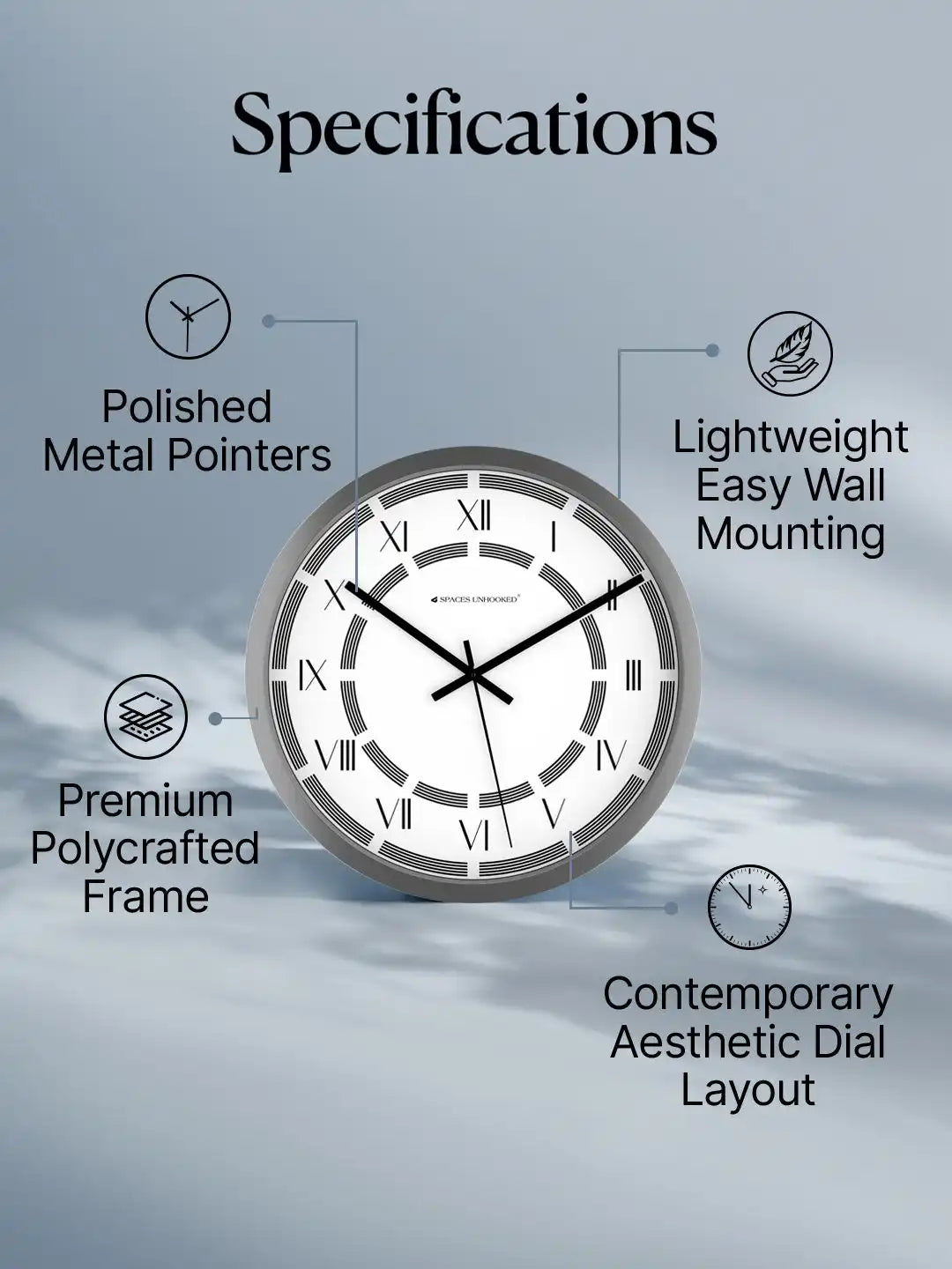 Specification of Silent Wall Clock – Polycrafted Frame Noiseless Quartz Wall Clock