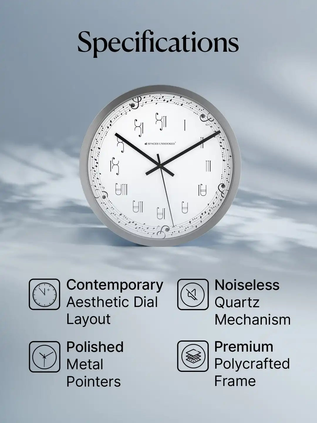 Front View Wall Clock - Designer Wall Clock with Music Notes Dial