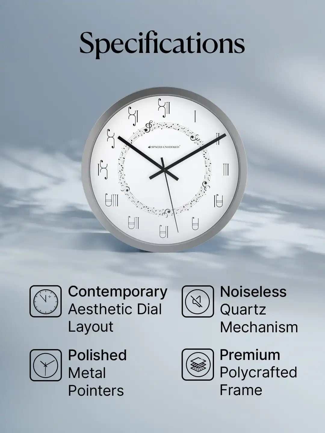 Front View Wall Clock - Designer Wall Clock with Treble Clef Dial