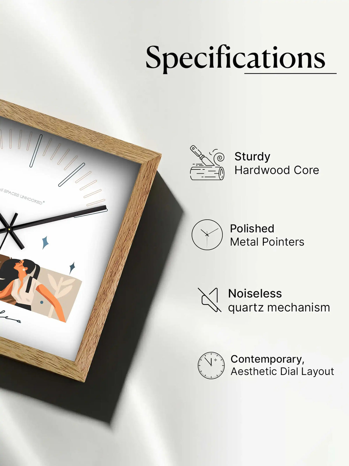 Leo Zodiac Wooden Wall Clock With Gift Box – Natural Oak Frame Tarot Style White Dial | Spaces Unhooked