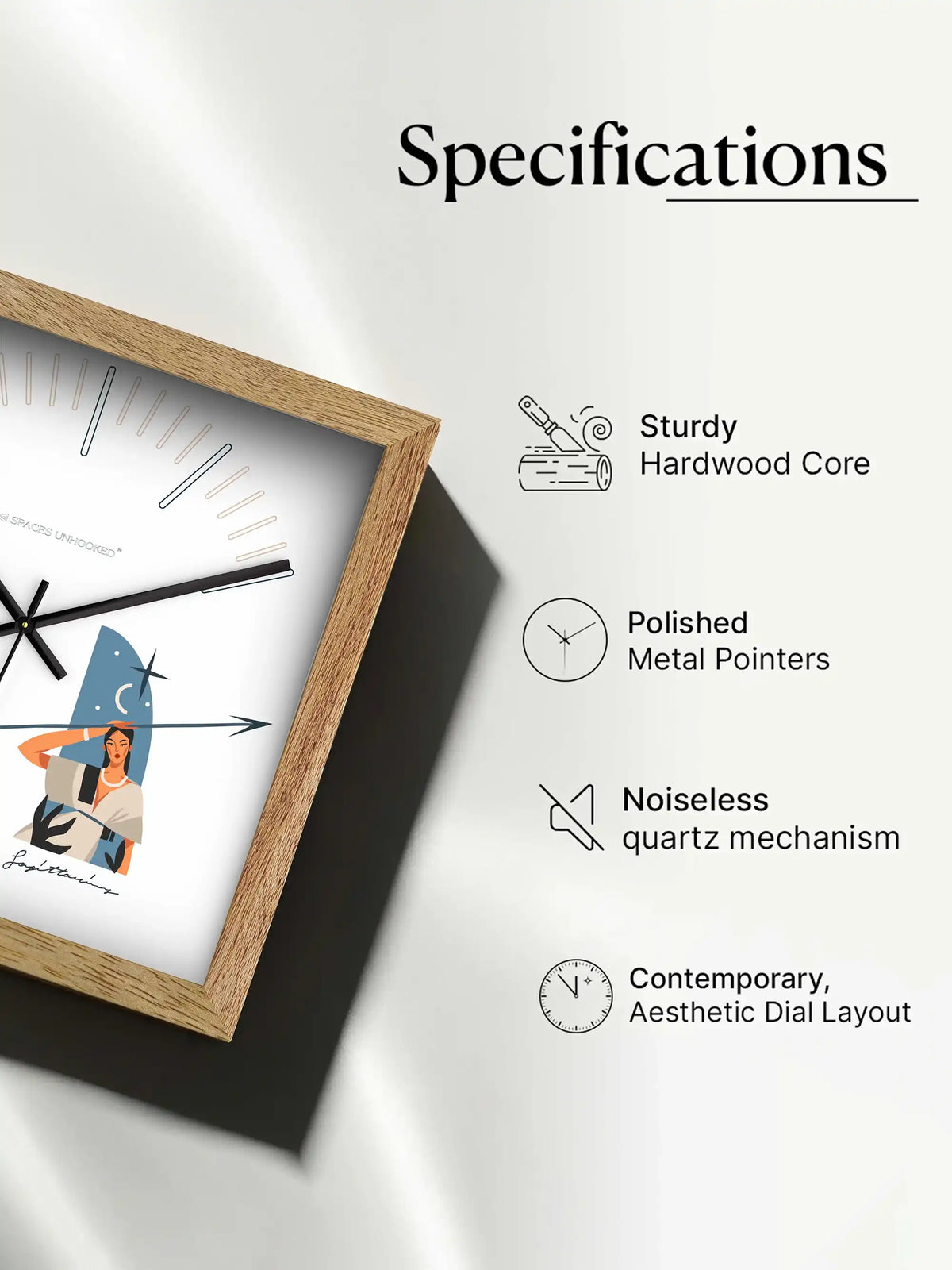 Sagittarius Zodiac Wooden Wall Clock With Gift Box – Natural Oak Frame Tarot Style White Dial | Spaces Unhooked