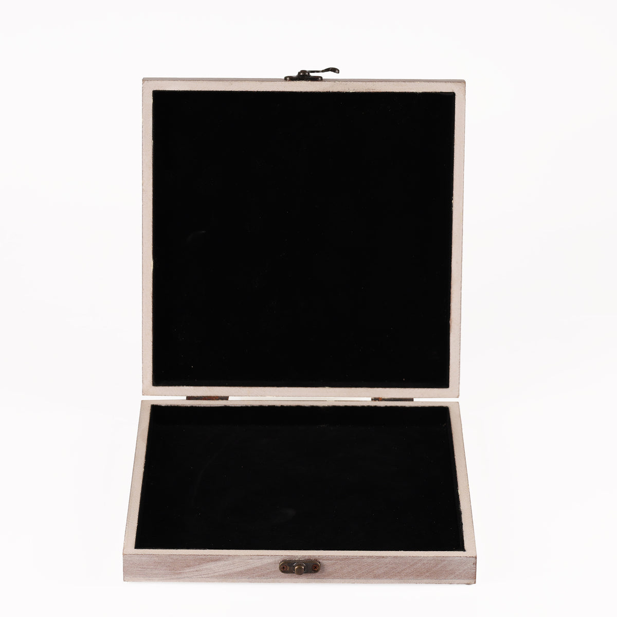 Wooden box with black interior
