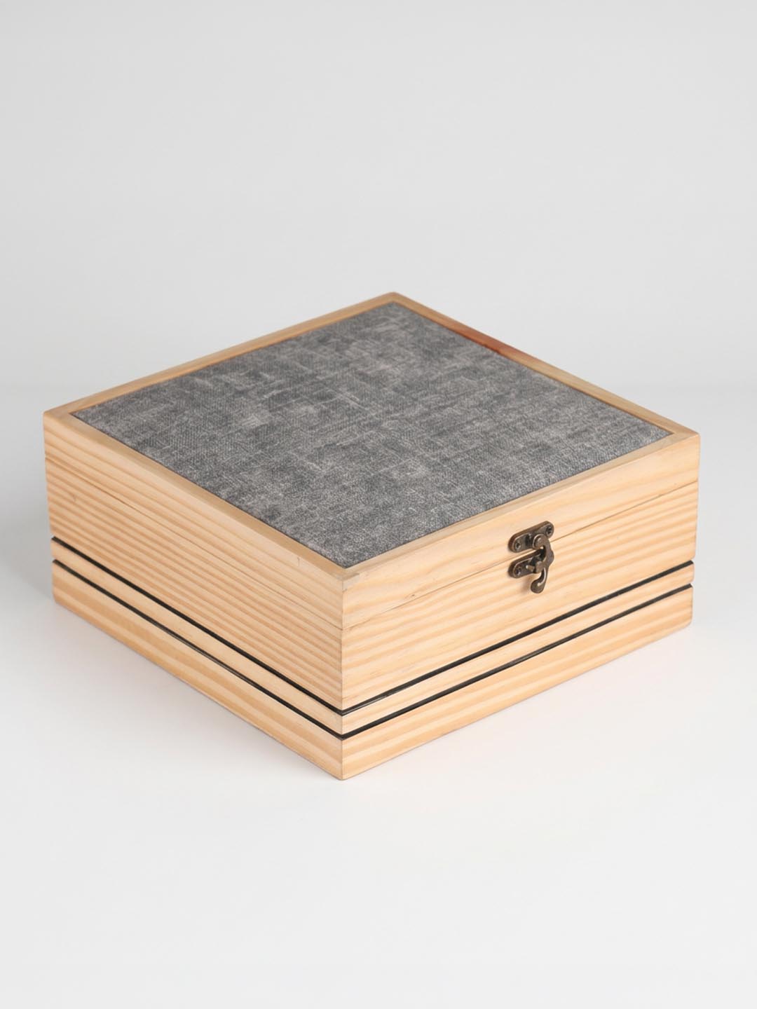 Wooden box with a textured gray 