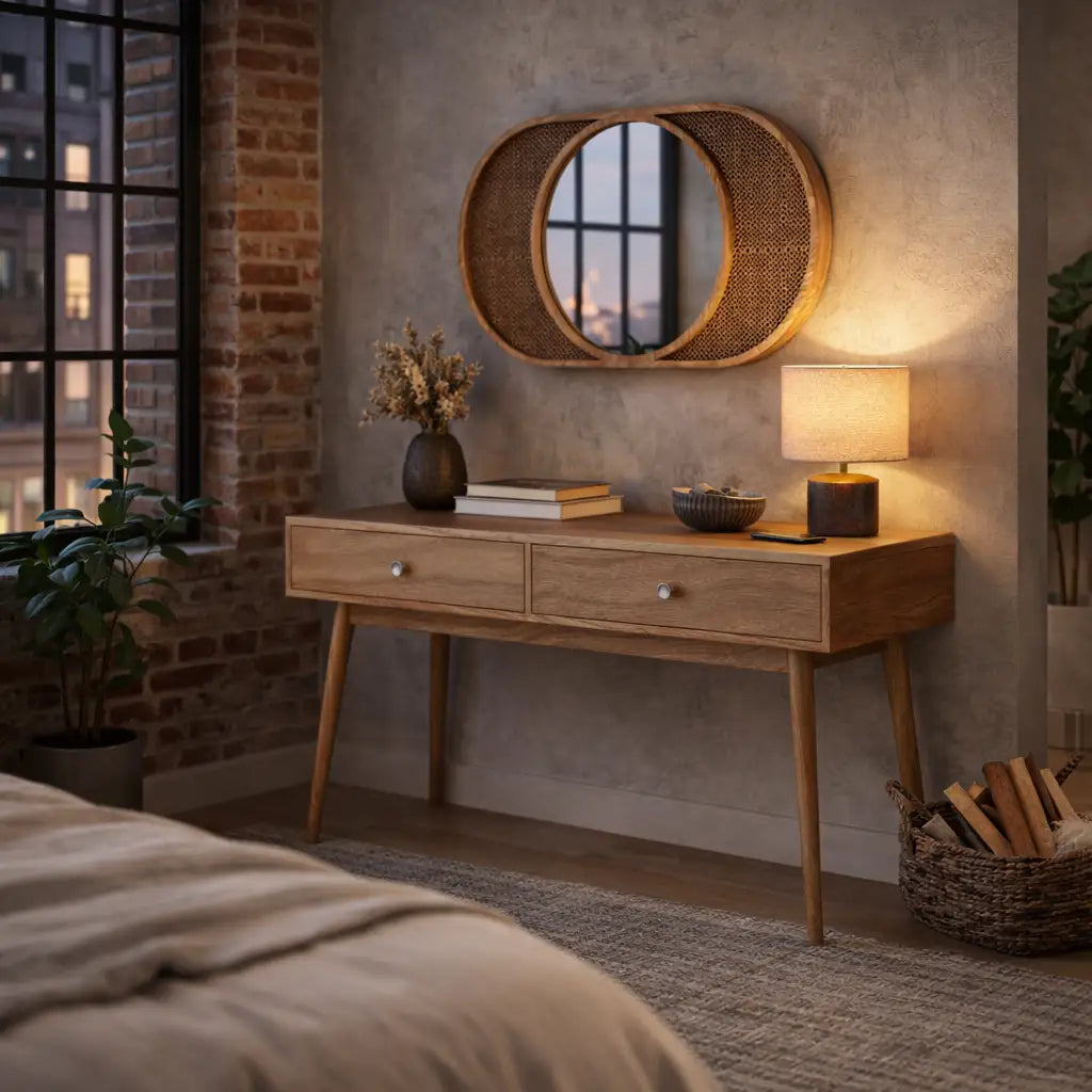wooden round mirror 