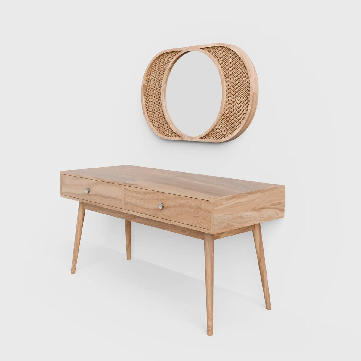 Round wooden wall mirror